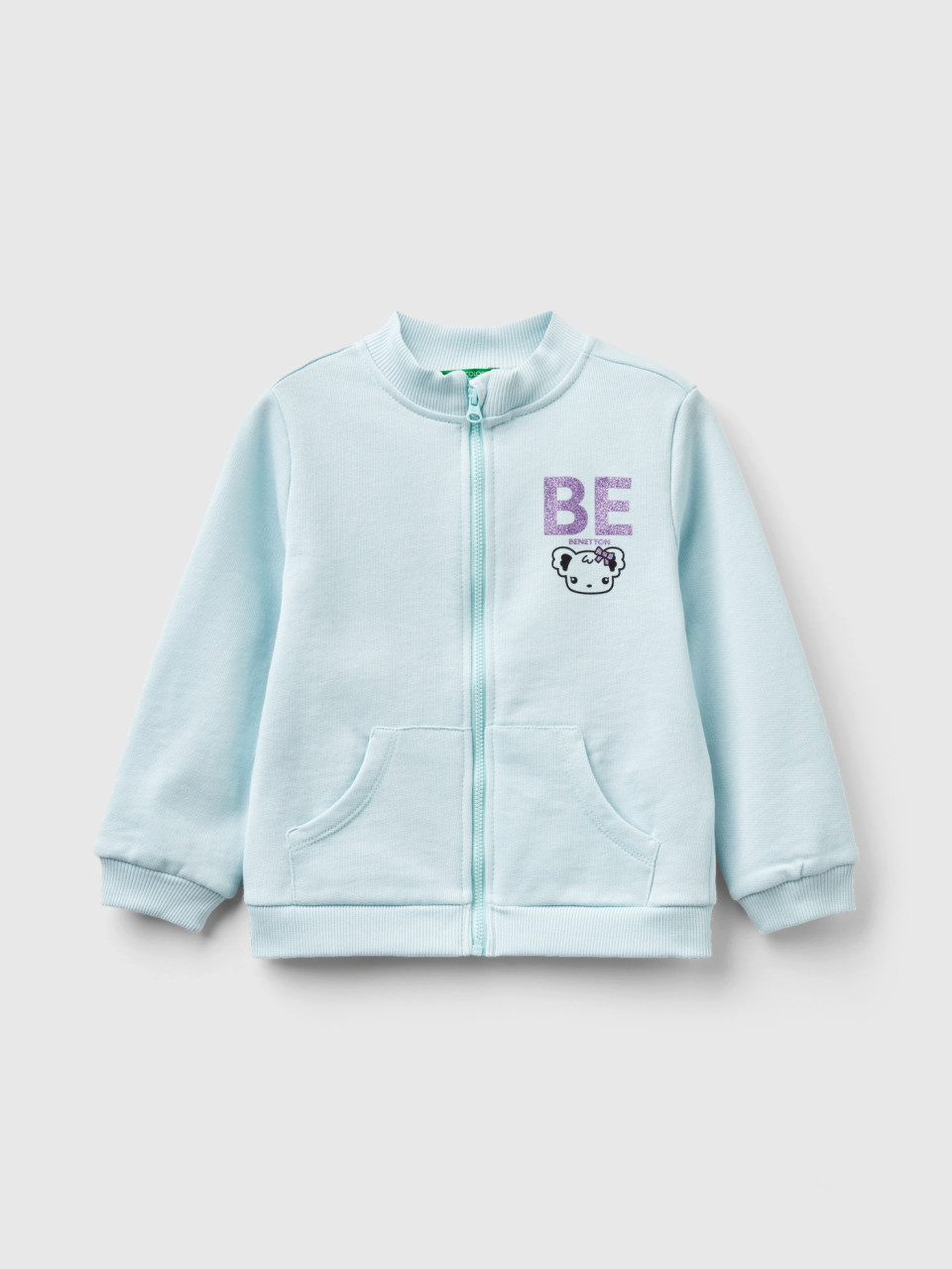 Benetton, Sweater Mit Reißverschluss Aus Bio-baumwolle, Türkisblau, female