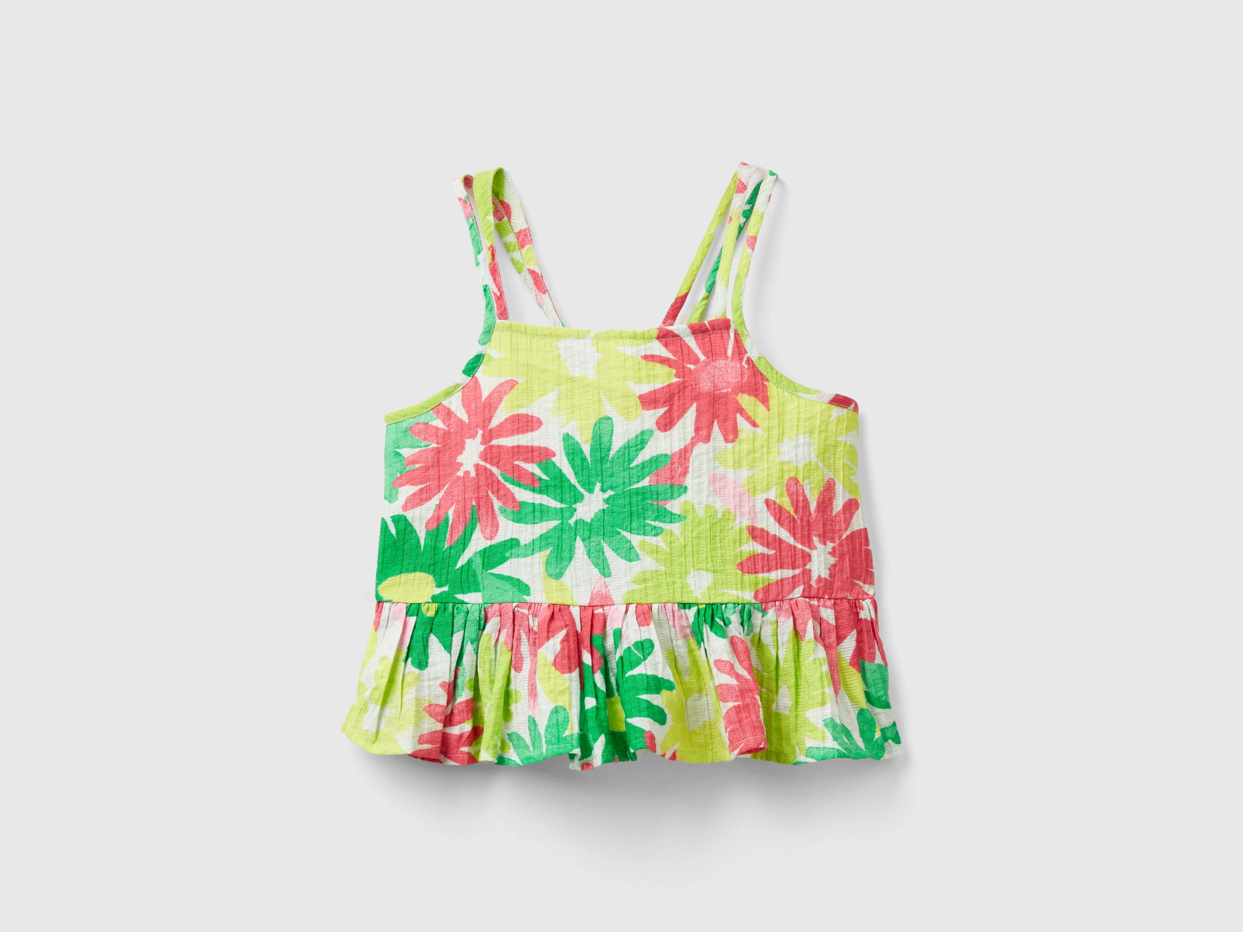 Benetton, Blusa A Fiori Con Balza, Multicolore, Bambini