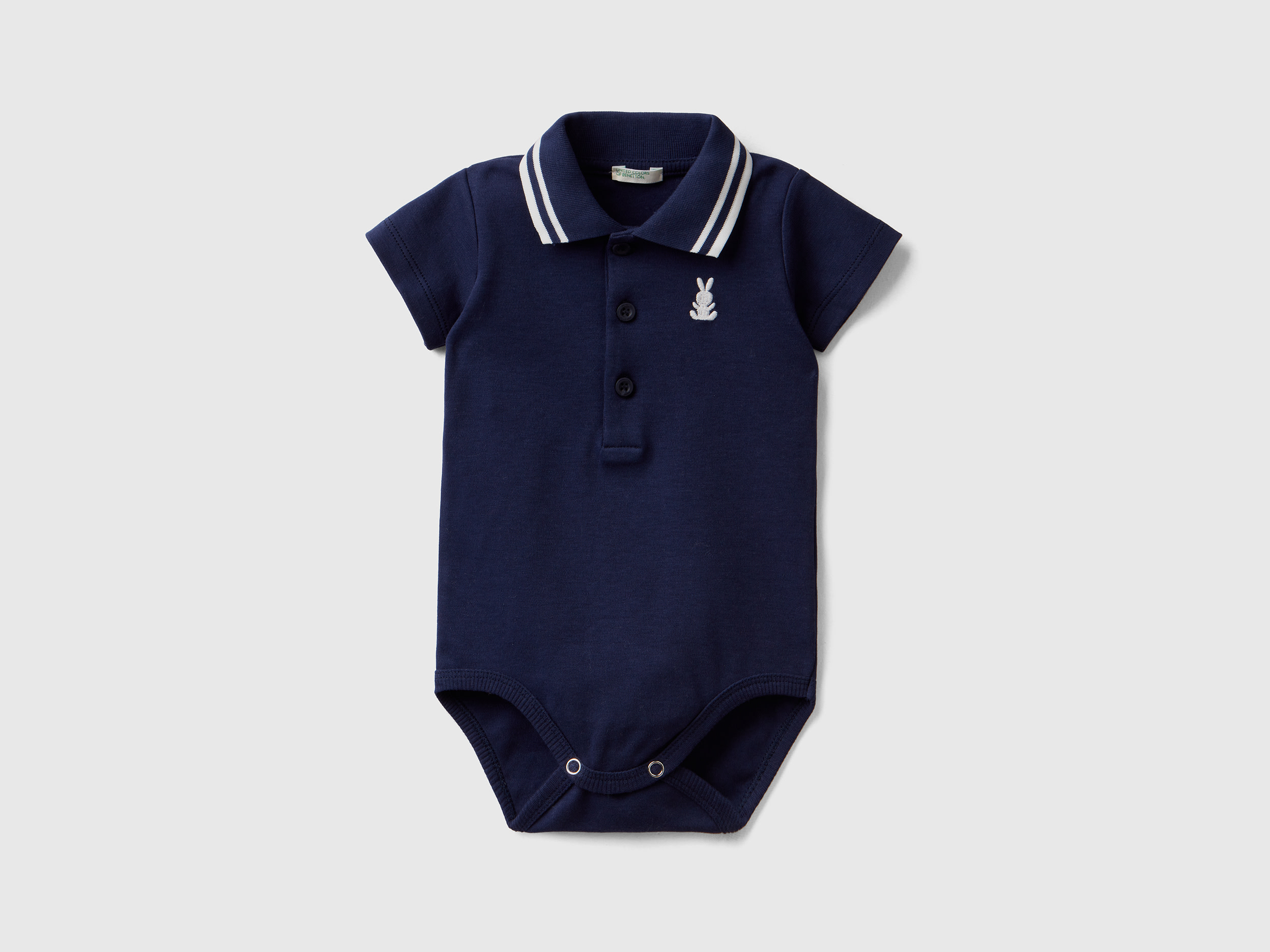 Image of Benetton, Bodysuit Polo In Organic Cotton, size 68, Dark Blue, Kids