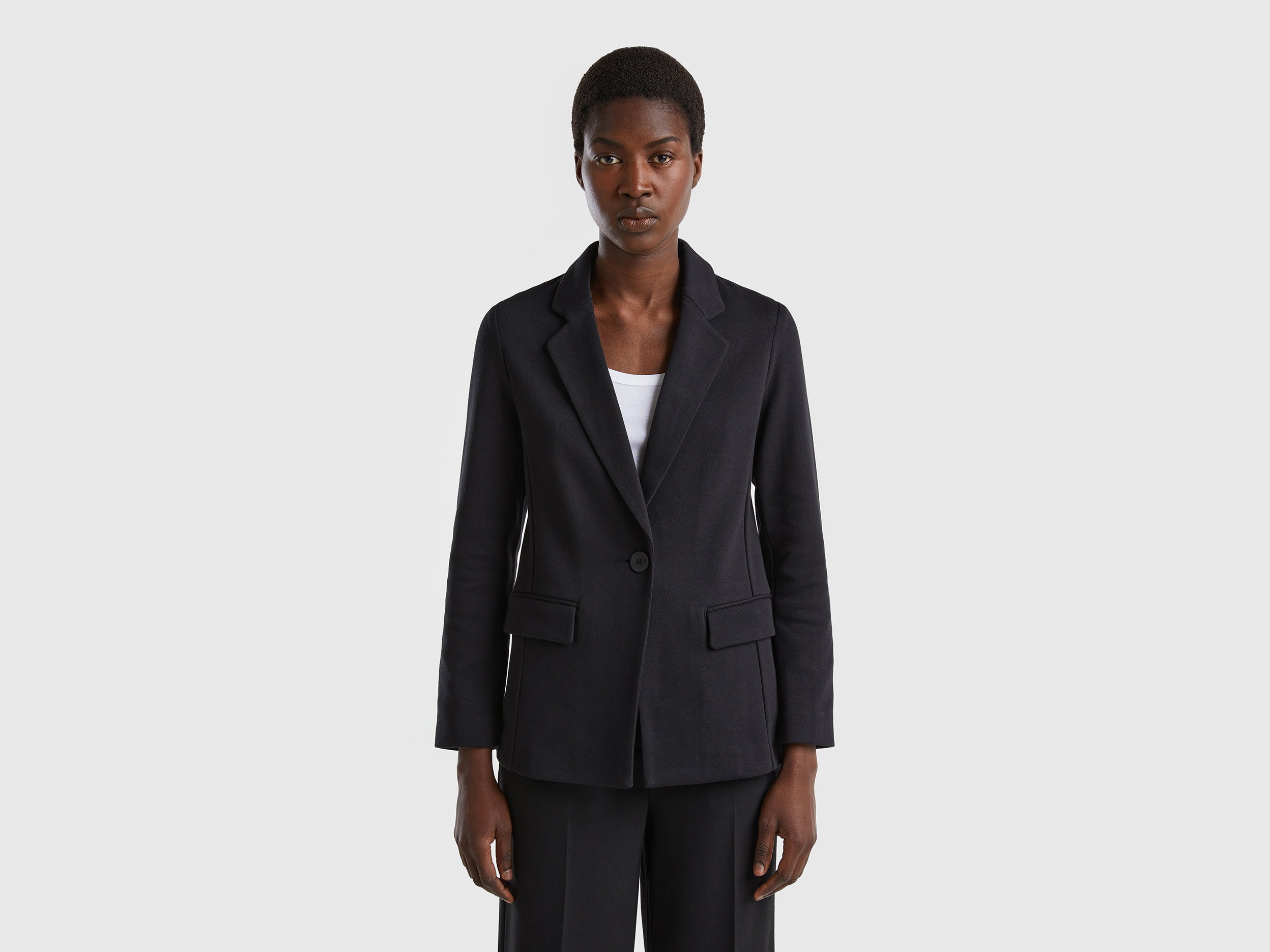 Benetton, Fitted Blazer With Pockets, size 6, Black, Women