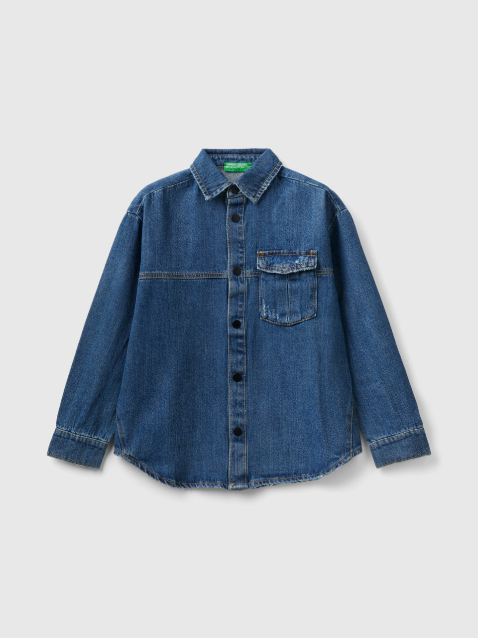 Benetton, Denim Shirt With Pocket, Blue, Kids