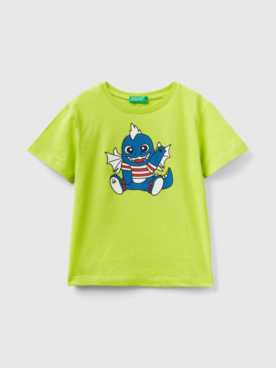 Benetton, T-shirt With Animal Print, Lime, Kids