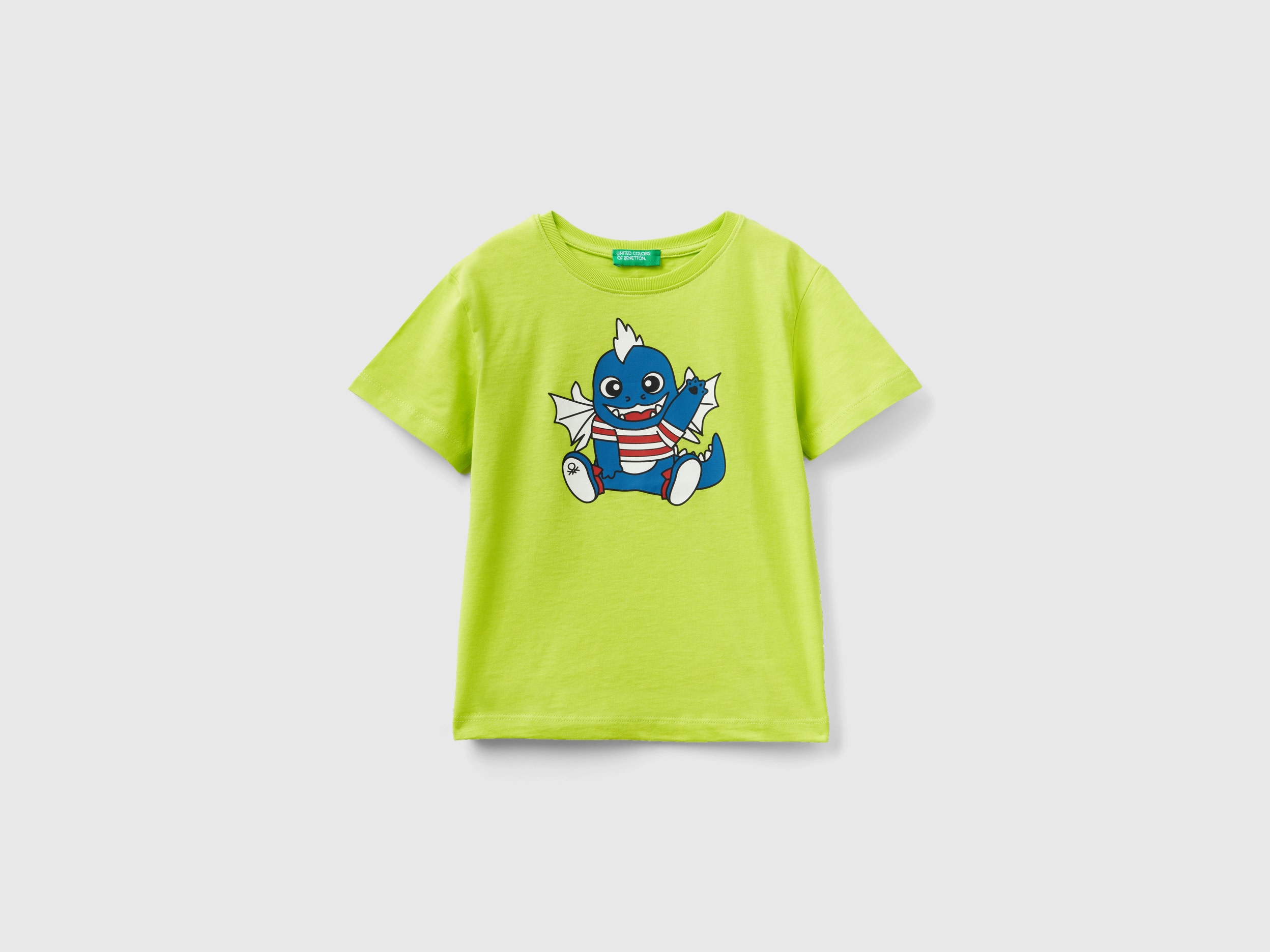Benetton, T-shirt With Animal Print, size 3-4, Lime, Kids