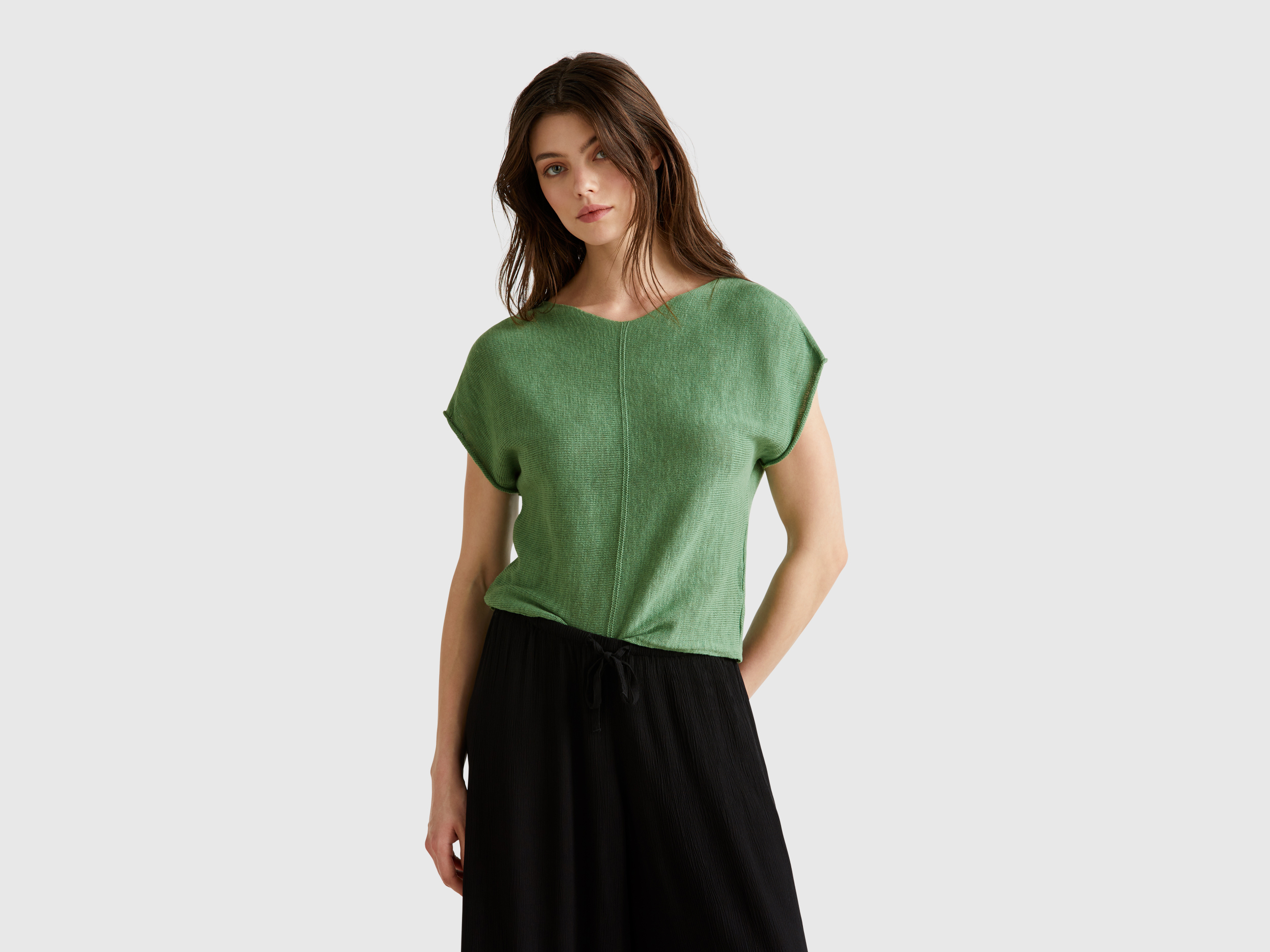  Benetton, Πουλόβερ Από Βαμβακερό Και Λινό, size M, Πρασινο, Γυναικεία 2025