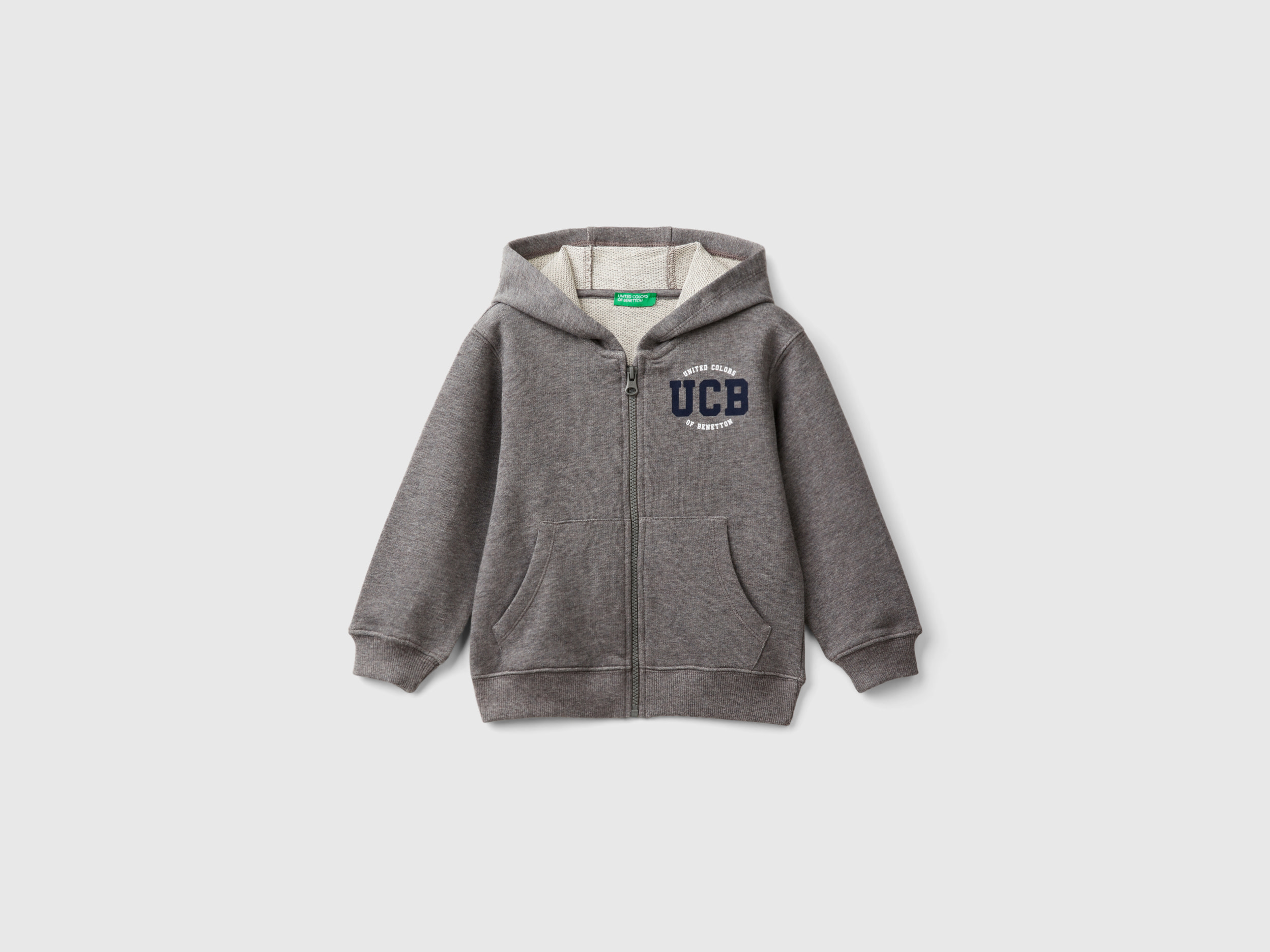 Benetton, Felpa Con Logo E Cappuccio, Grigio Scuro, Bambini