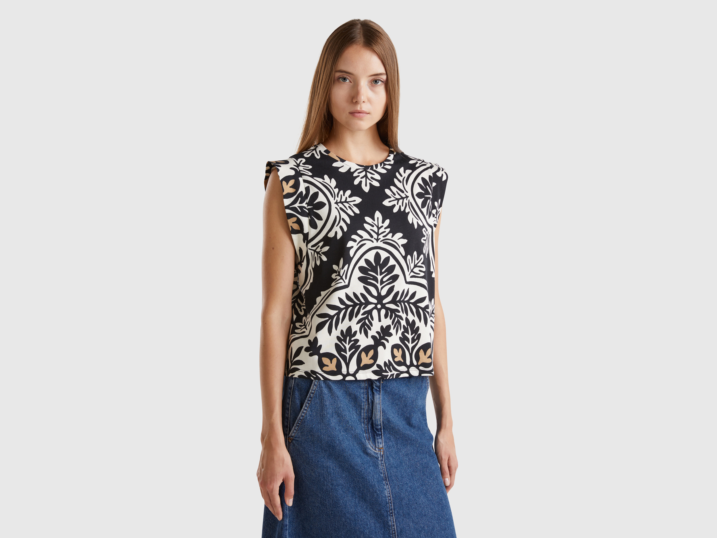 Benetton, Top Floreale In Puro Cotone, Multicolore, Donna