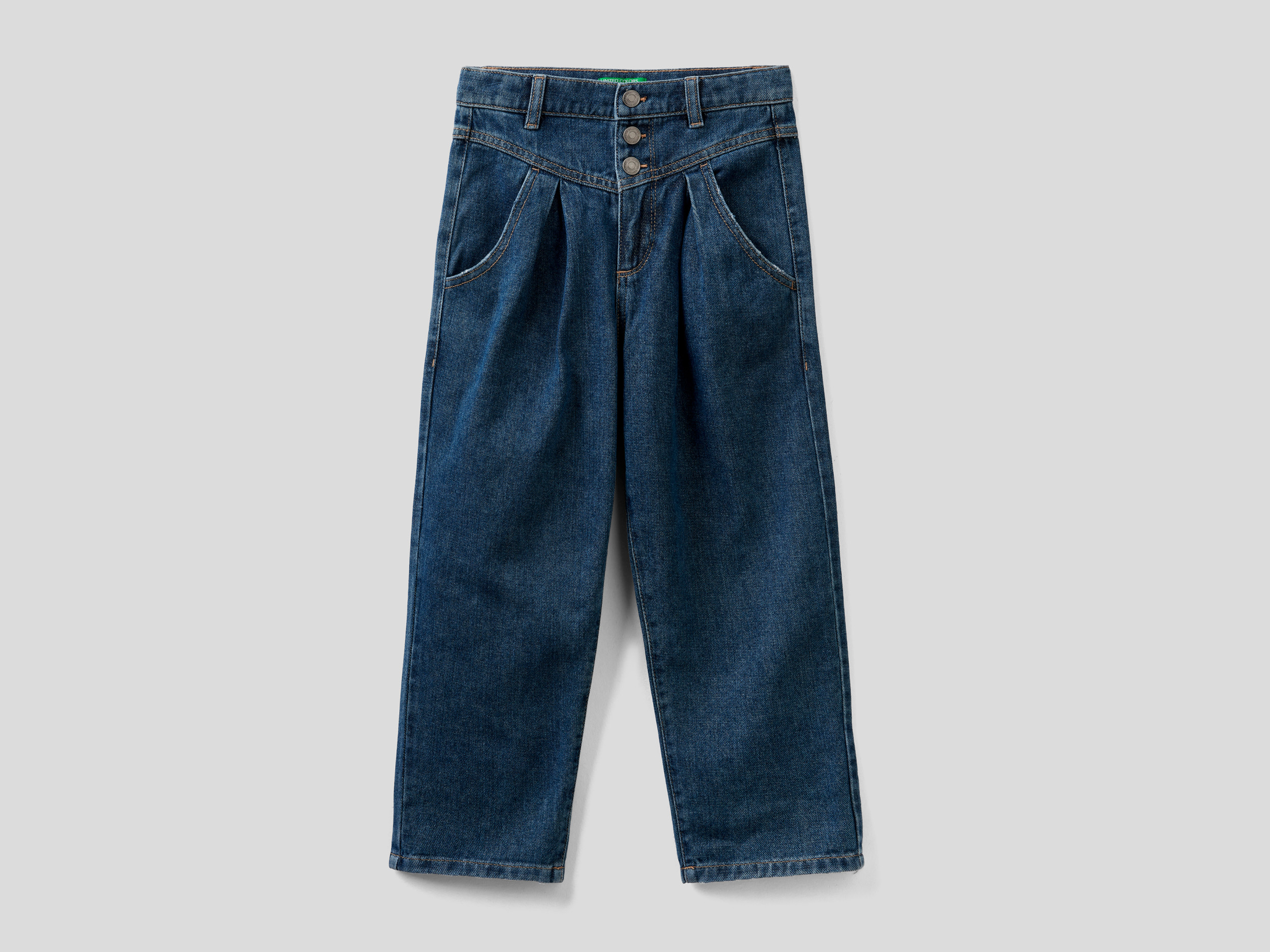 Benetton, Jeans Slouchy In Denim eco recycle, Blu Scuro, Bambini