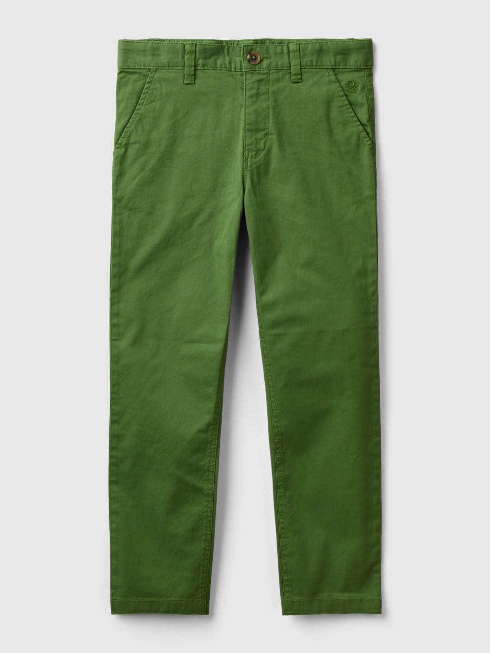 Benetton, Slim Fit Chinos In Stretch Cotton, Military Green, Kids