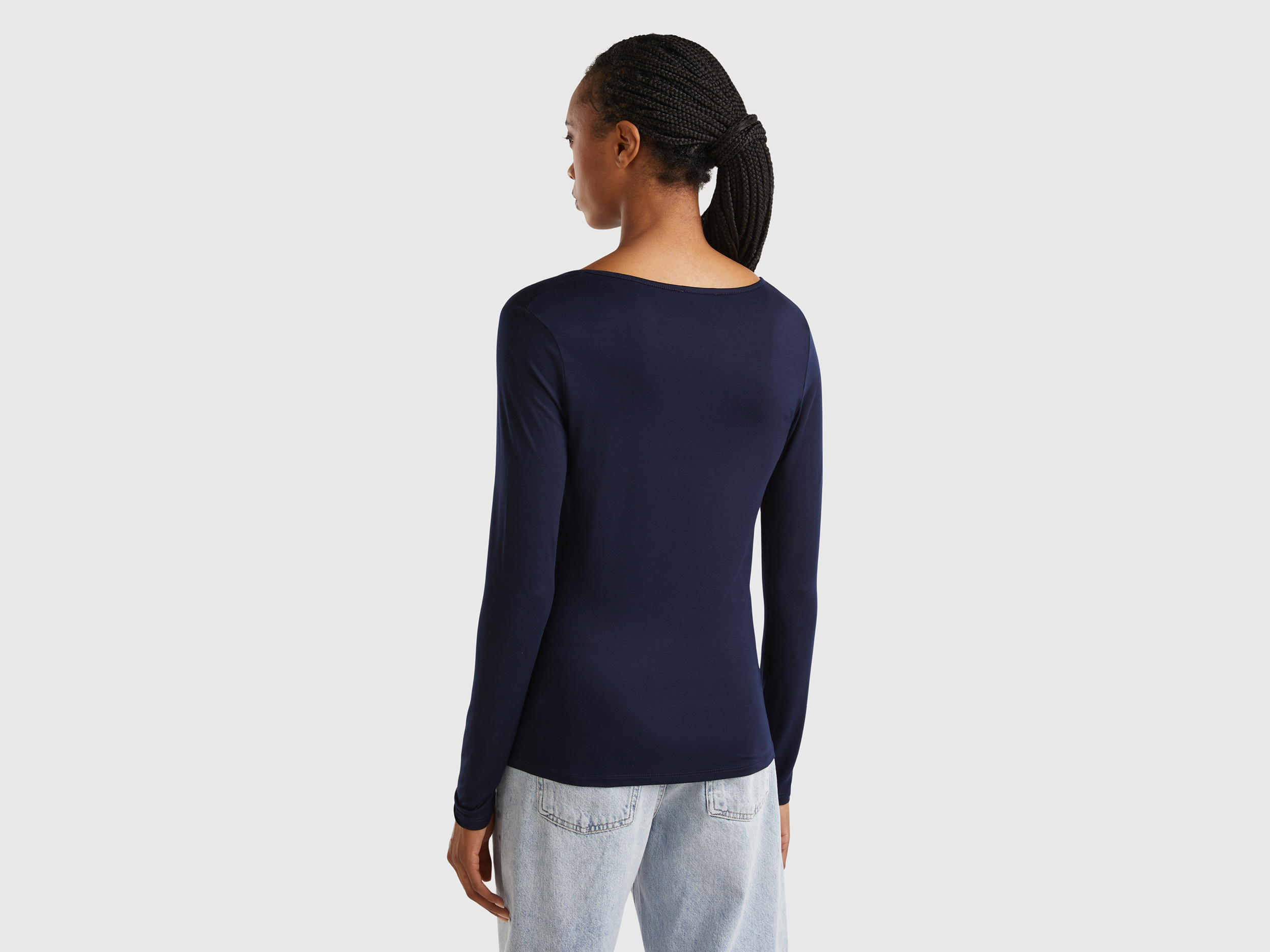 Benetton, Μπλούζα Από Ελαστική Βισκόζη, size S, Σκουρο Μπλε, Γυναικεία φωτογραφία
