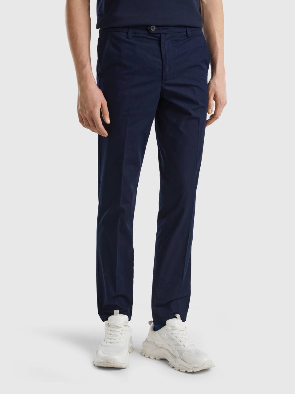 Trousers in pure linen with elastic - Dark Blue | Benetton