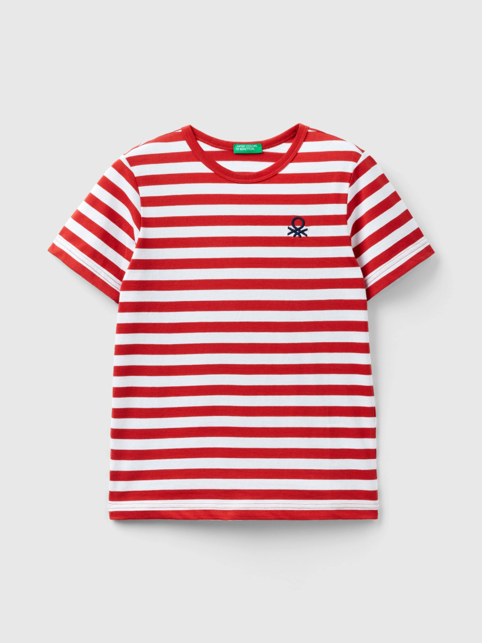 Benetton, Striped 100% Cotton T-shirt, Red, Kids