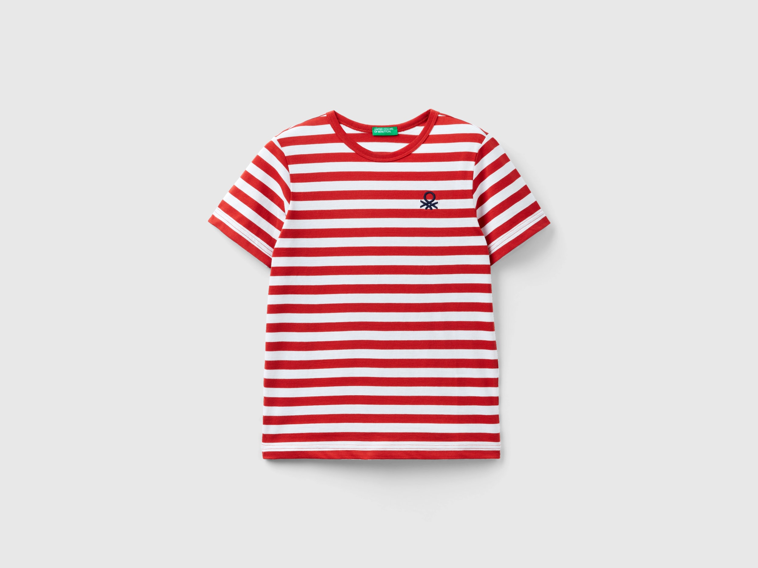 Benetton, Striped 100% Cotton T-shirt, size S, Red, Kids