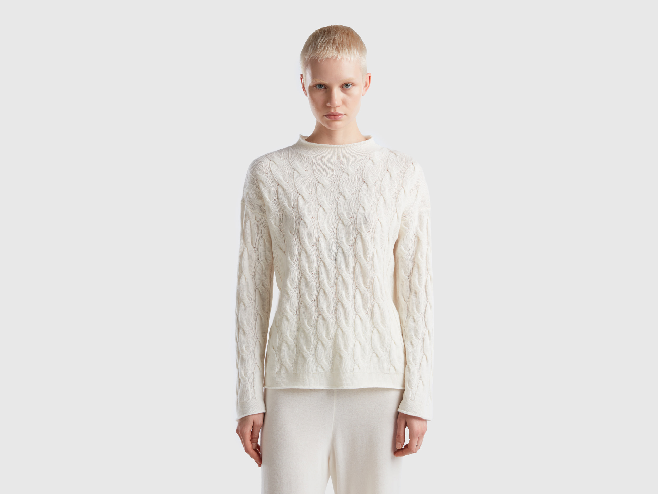 Benetton, Cable Knit Sweater, size S, Creamy White, Women
