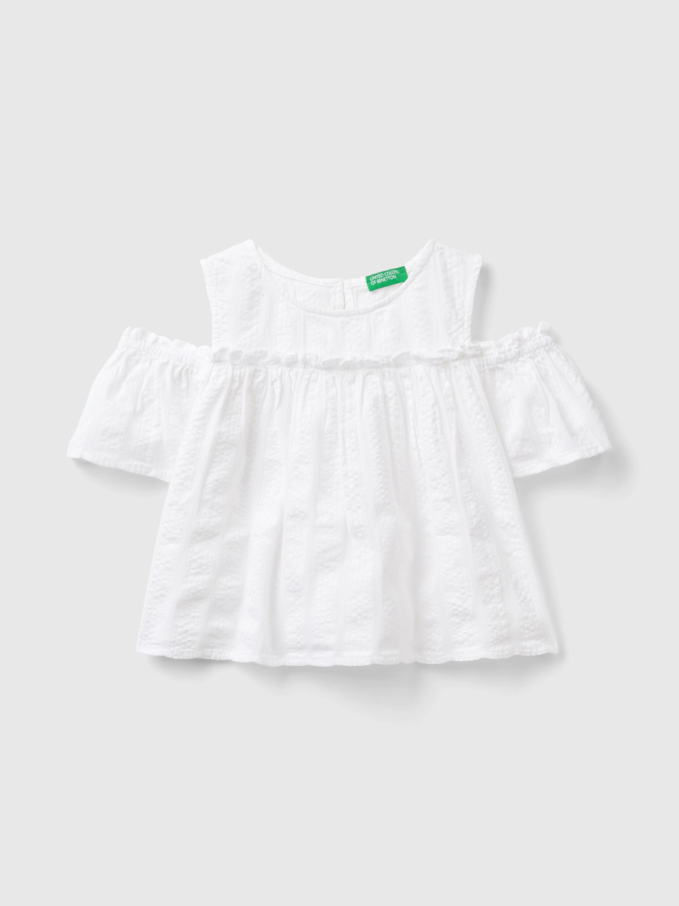 Benetton, Blouse With Rouches, White, Kids