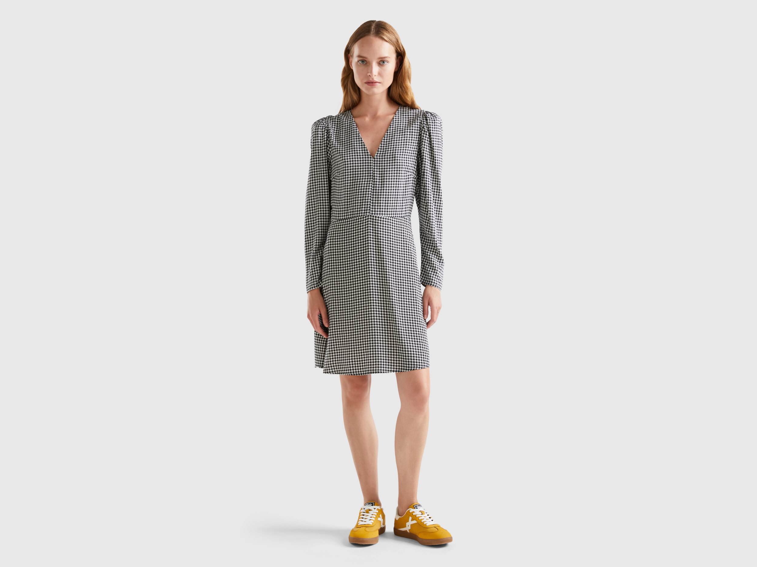 Benetton, Patterned Dress In Sustainable Viscose, size L, Black, Women