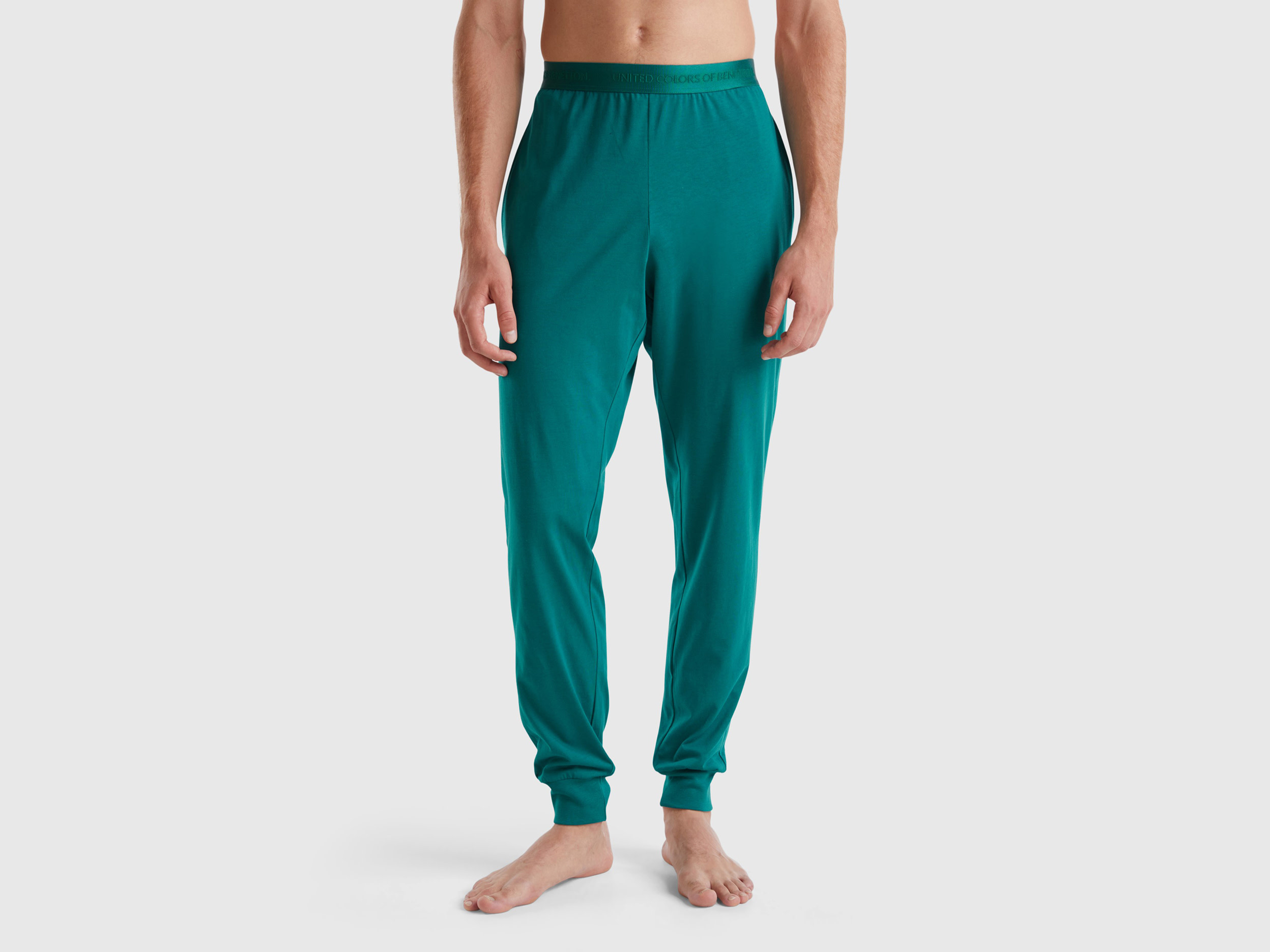 Benetton, Pantaloni Con Elastico Logato, Verde Ottanio, Uomo