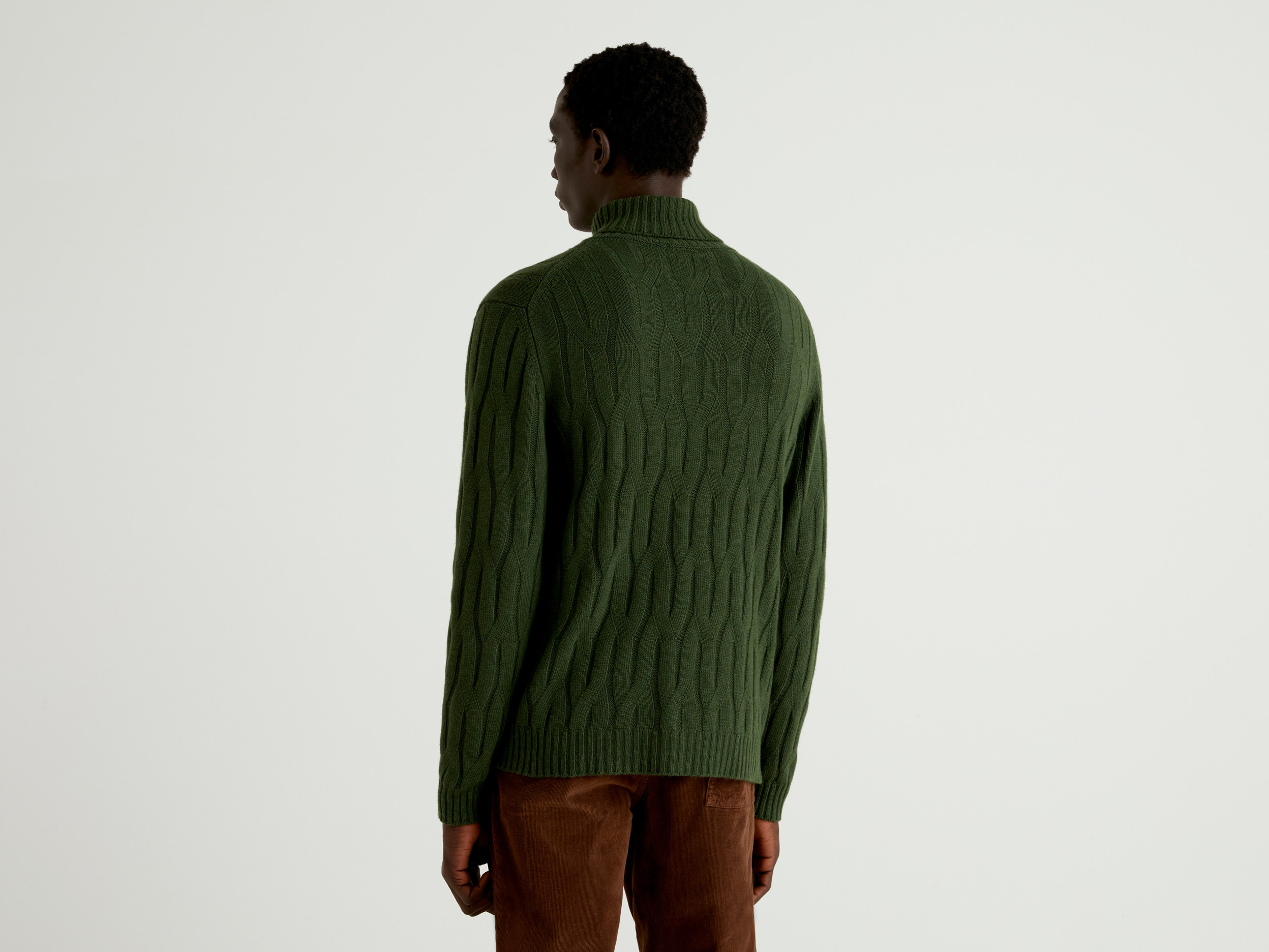 Benetton, Knit Sweater In Cashmere And Wool Blend, Taglia Xxl, Dark Green, Men