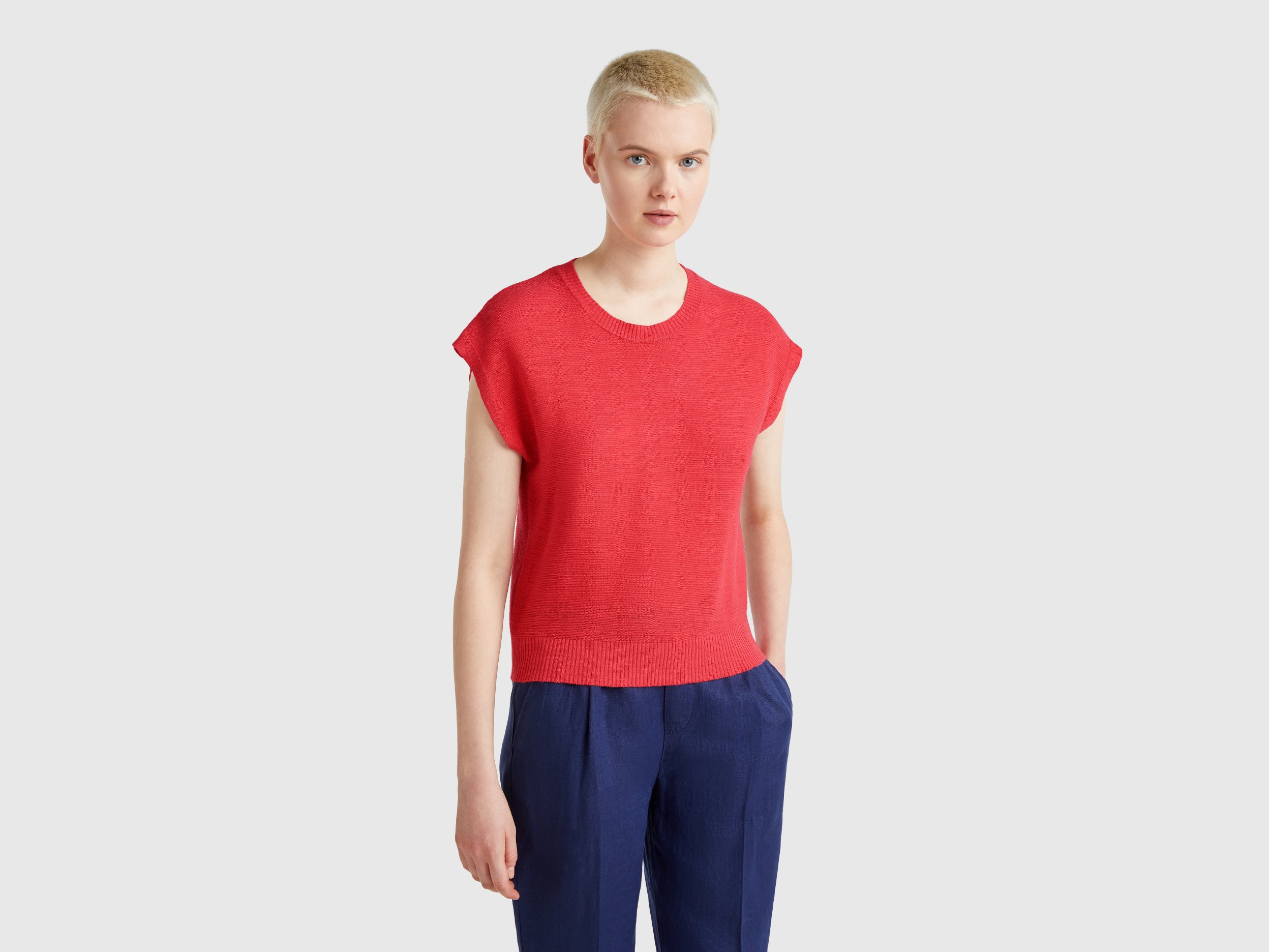  Benetton, Γιλέκο Από Ανάμεικτο Βαμβακερό Και Λινό, size XXS, Κεραμιδι, Γυναικεία 2025