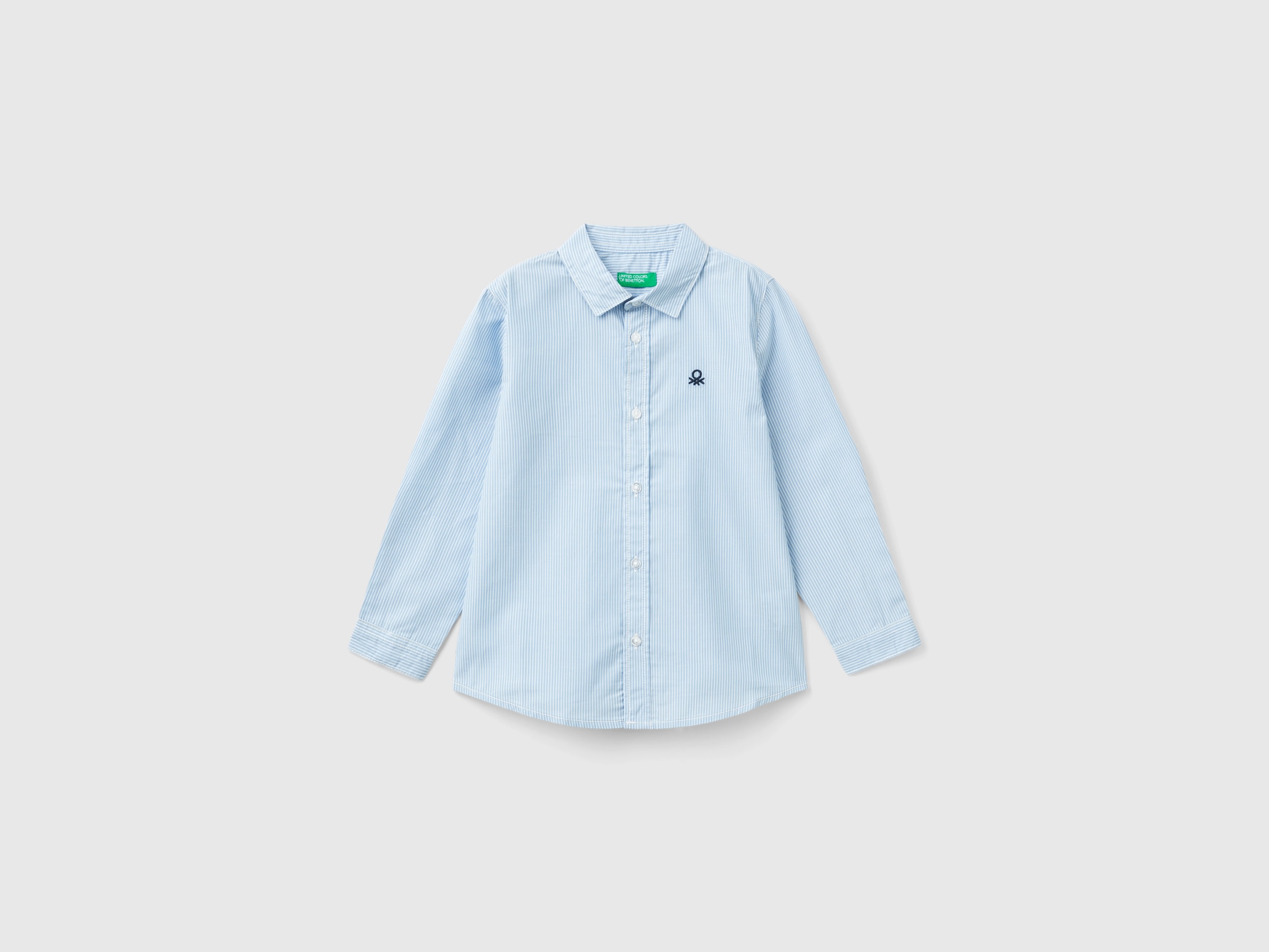 Benetton, Camicia In Puro Cotone, Azzurro, Bambini