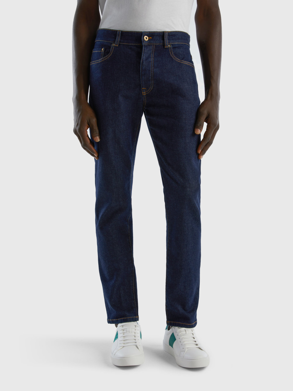 Benetton, Five Pocket Slim Fit Jeans, Dark Blue, Men