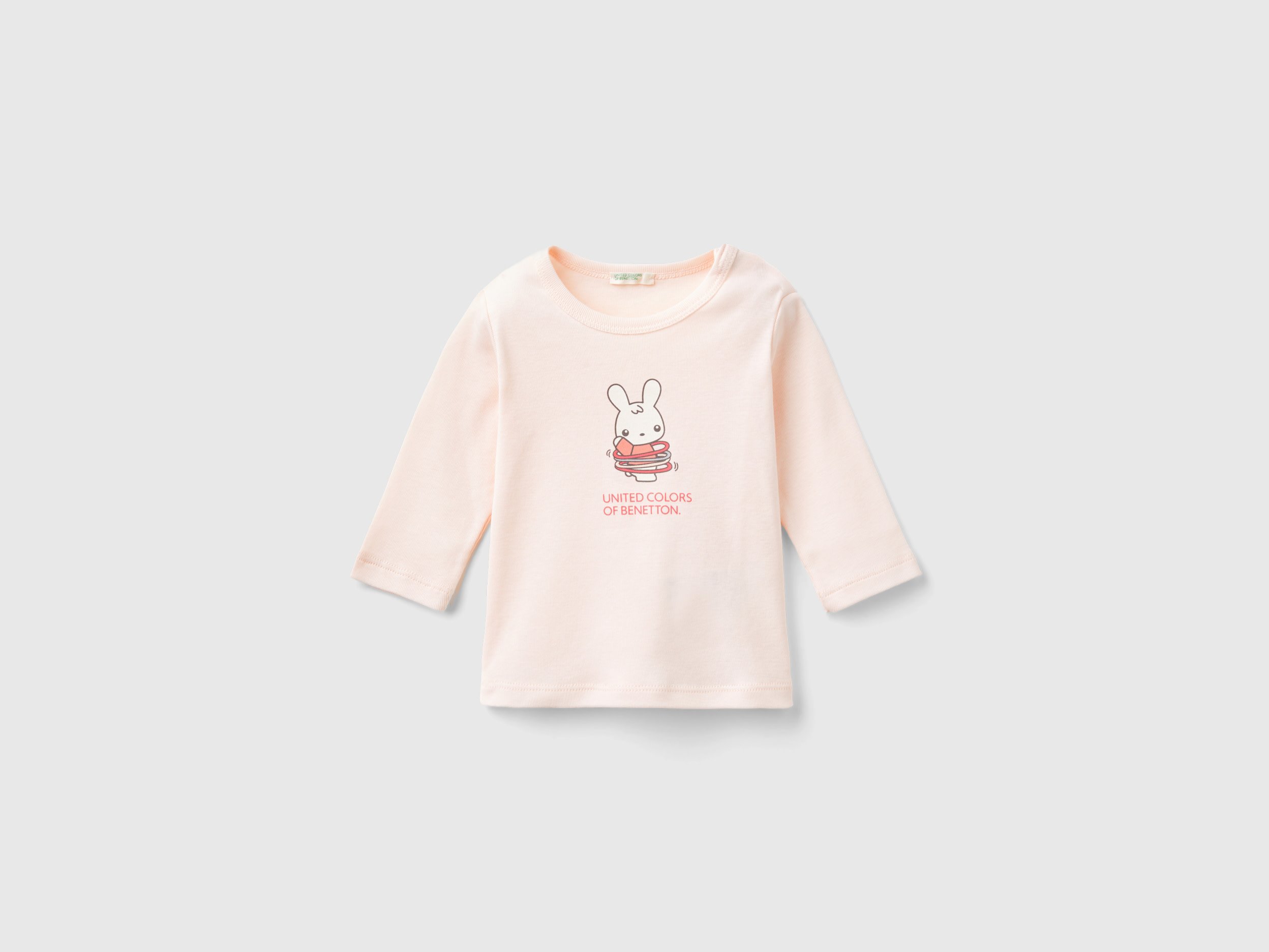 Benetton, T-shirt Manica Lunga 100% Cotone Bio, Rosa Tenue, Bambini