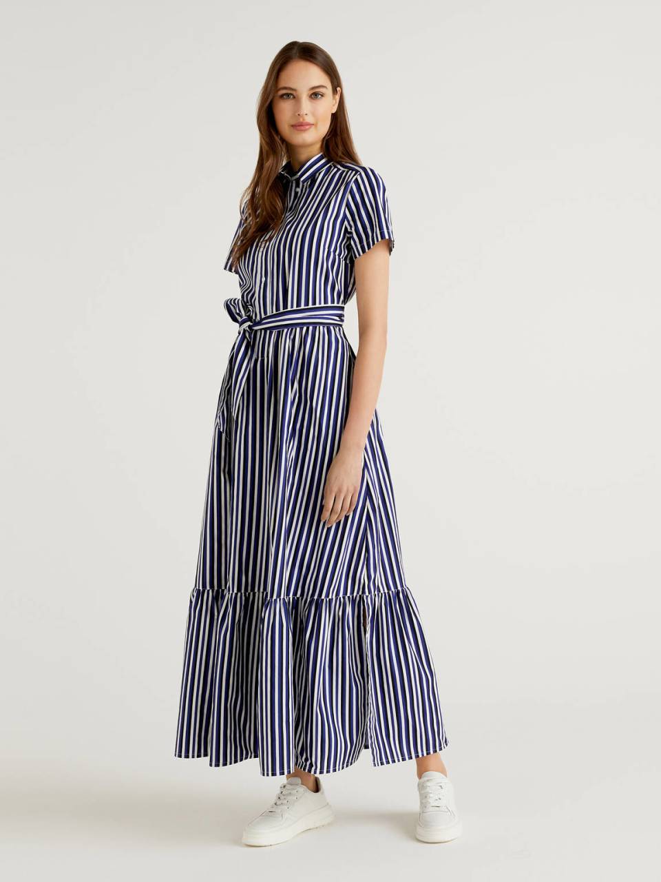 Benetton Striped long dress with frill at the bottom. 1