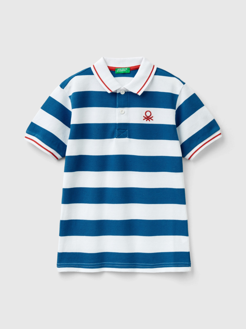 Benetton, Short Sleeve Polo With Stripes, Light Blue, Kids