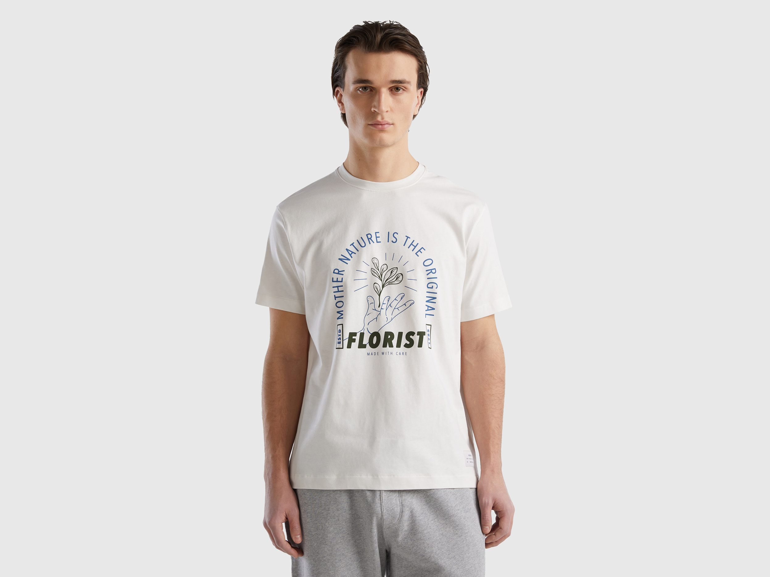 Image of Benetton, T-shirt In Pure Organic Cotton, size XXXL, Creamy White, Men