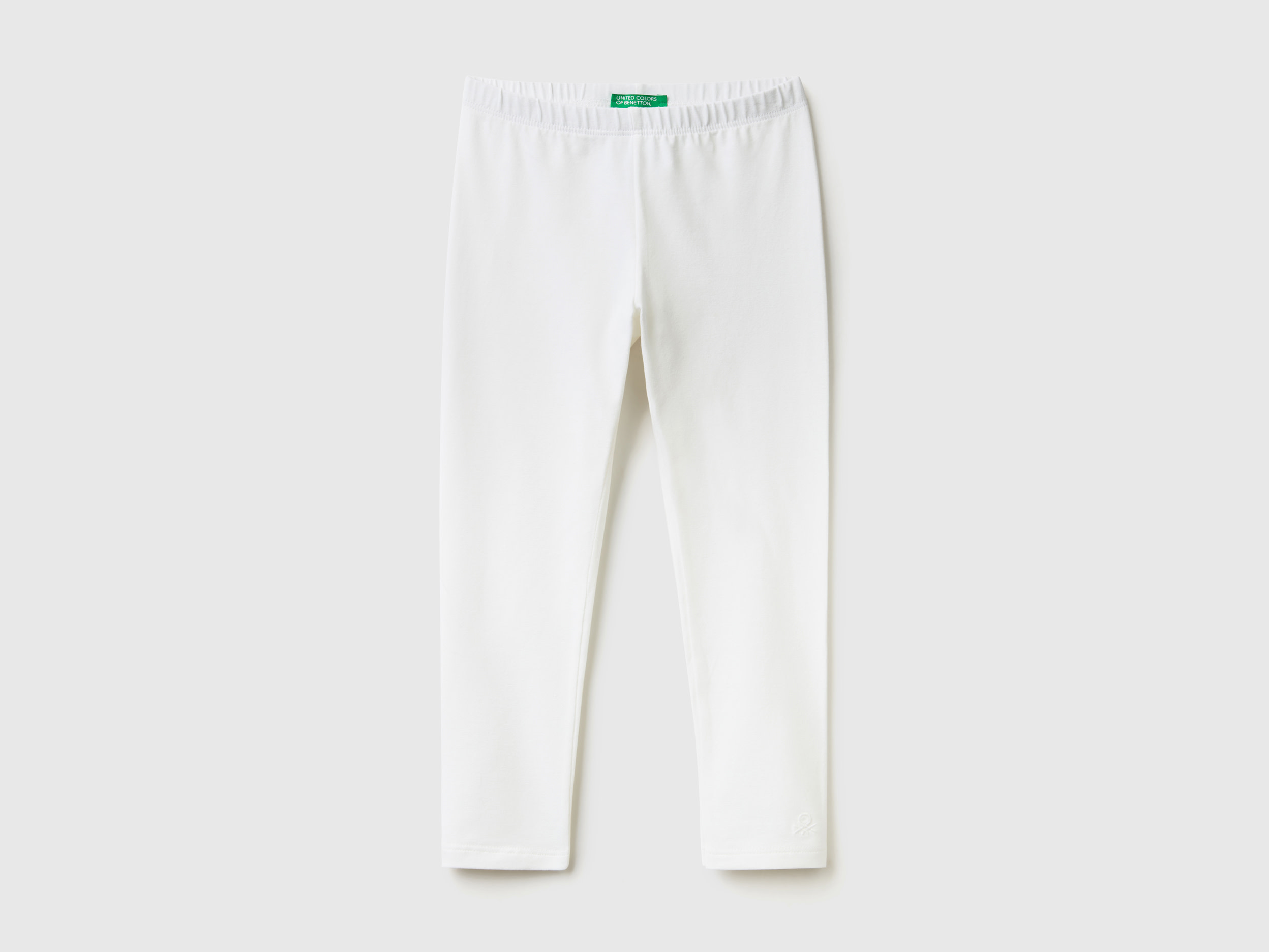Benetton, Leggings In Cotone Stretch, Bianco, Bambini