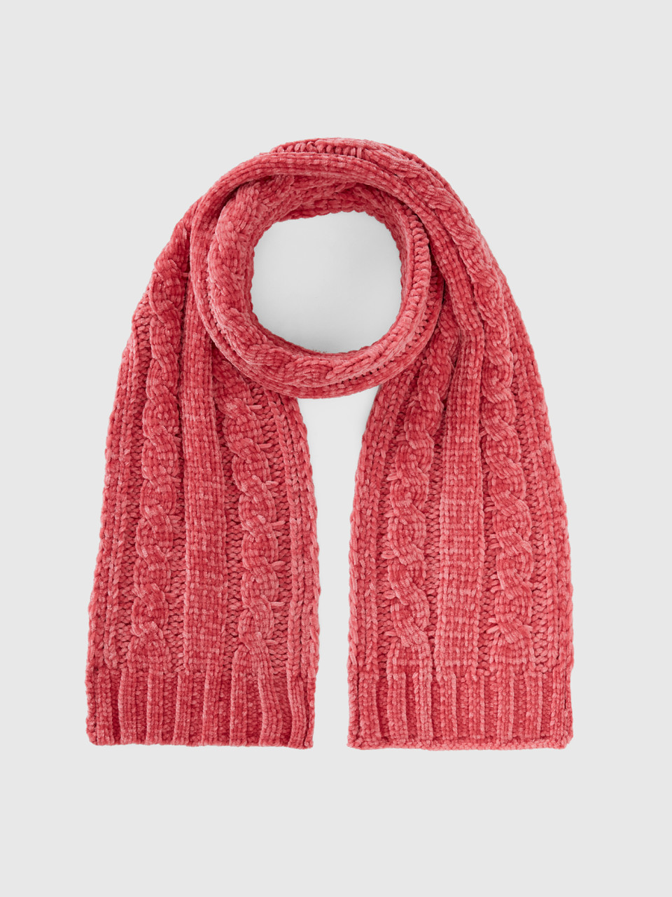 Benetton, Chenille Scarf With Cable Knit, Pink, Kids
