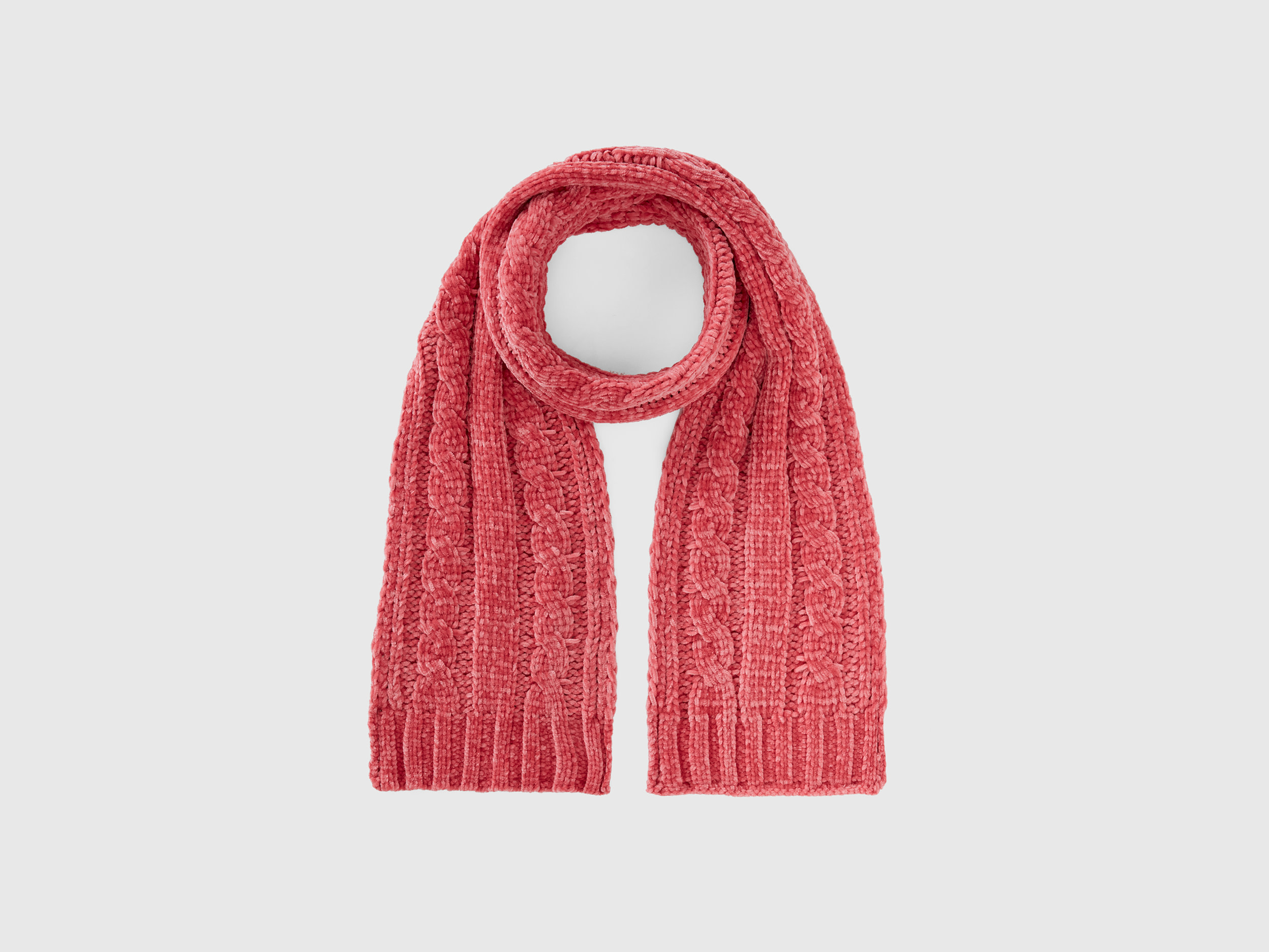 Benetton, Chenille Scarf With Cable Knit, size 1-3, Pink, Kids