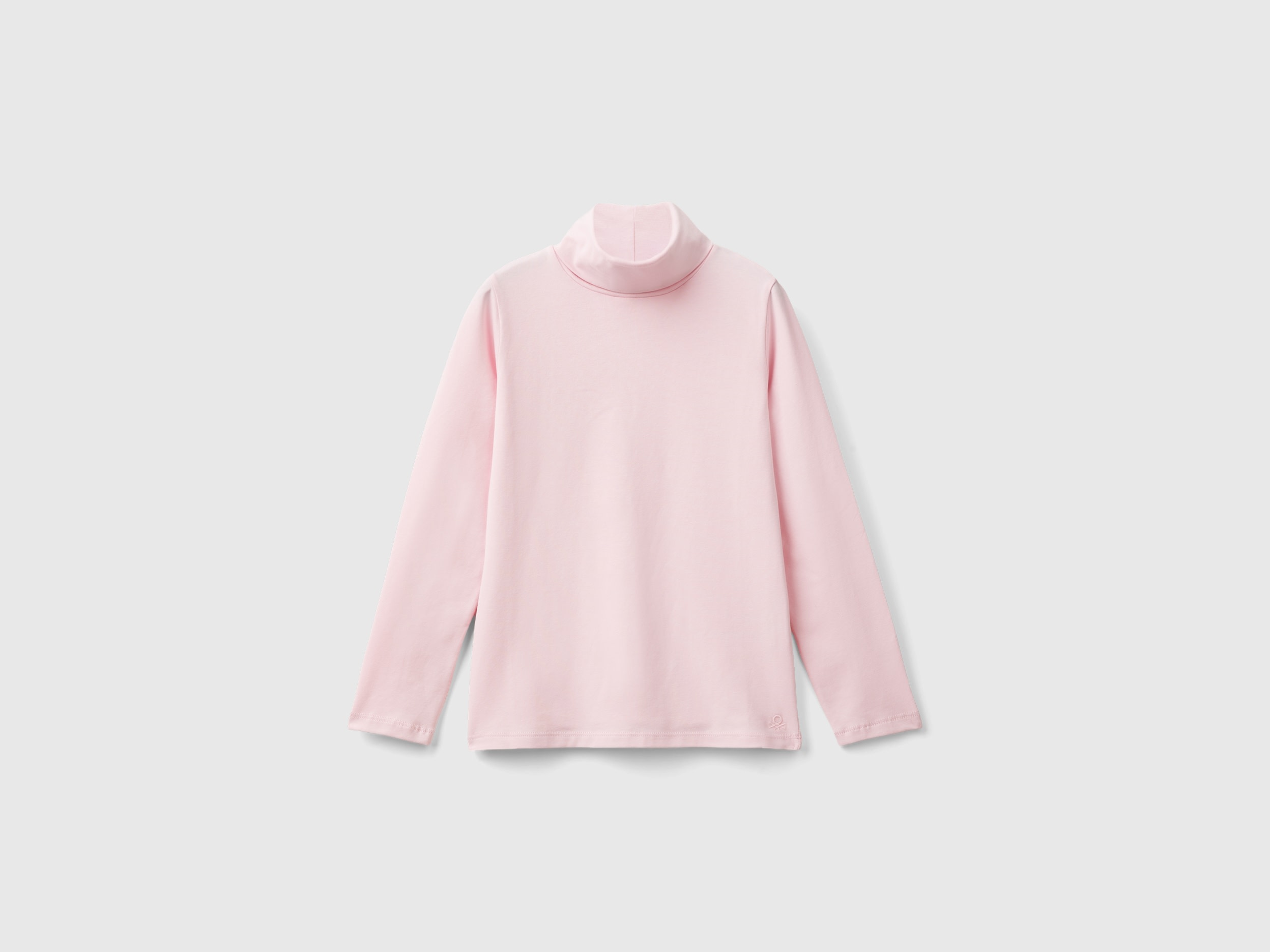 Benetton, T-shirt Stretch Con Collo Alto, Rosa, Bambini