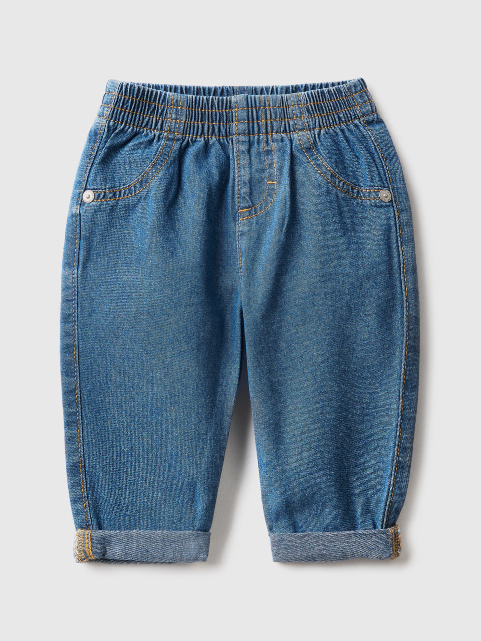 Benetton, Jeans In 100% Cotton Denim, Light Blue, Kids