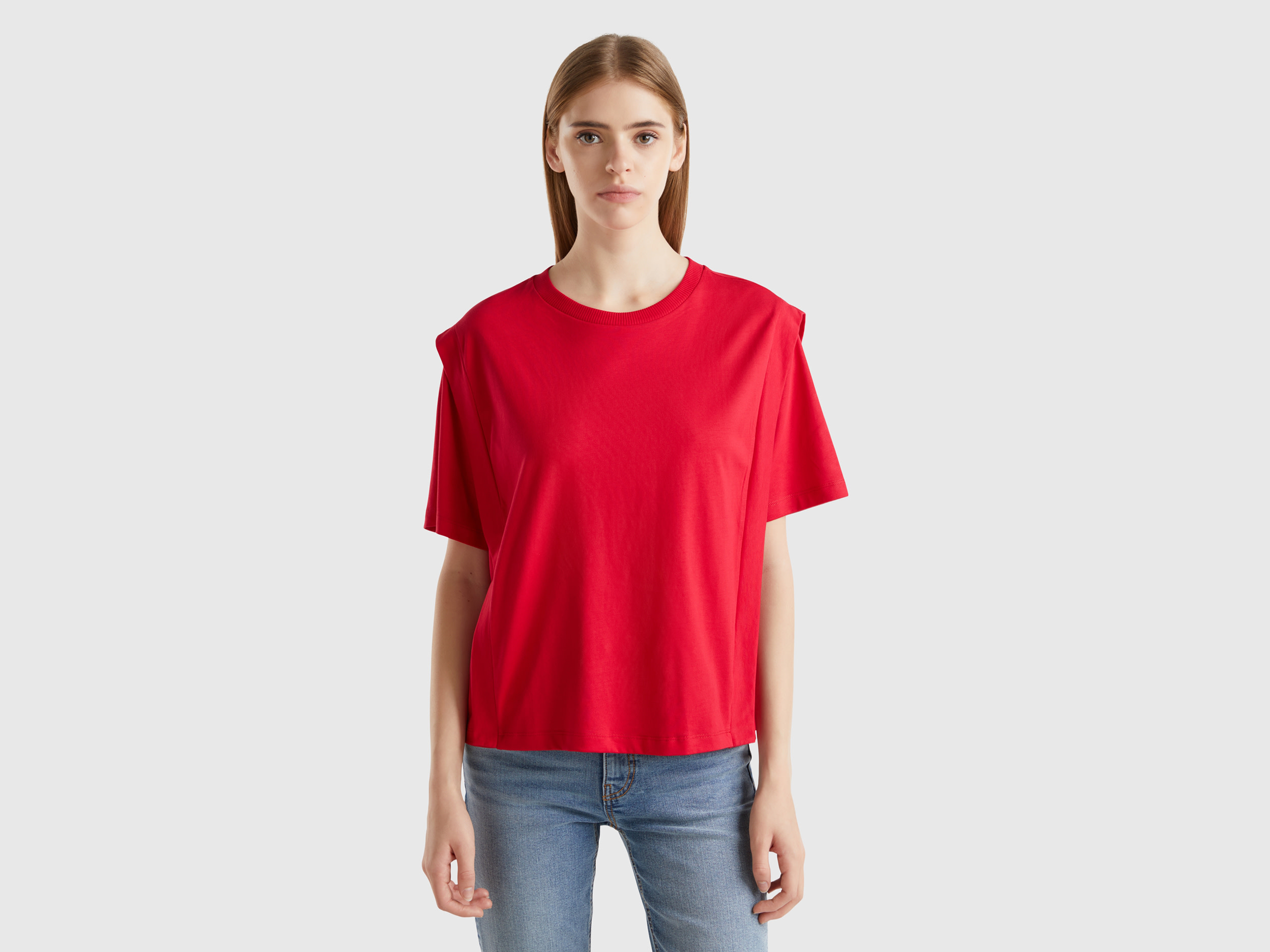 Benetton, T-shirt Regular Fit Con Pieghe, Prugna, Donna