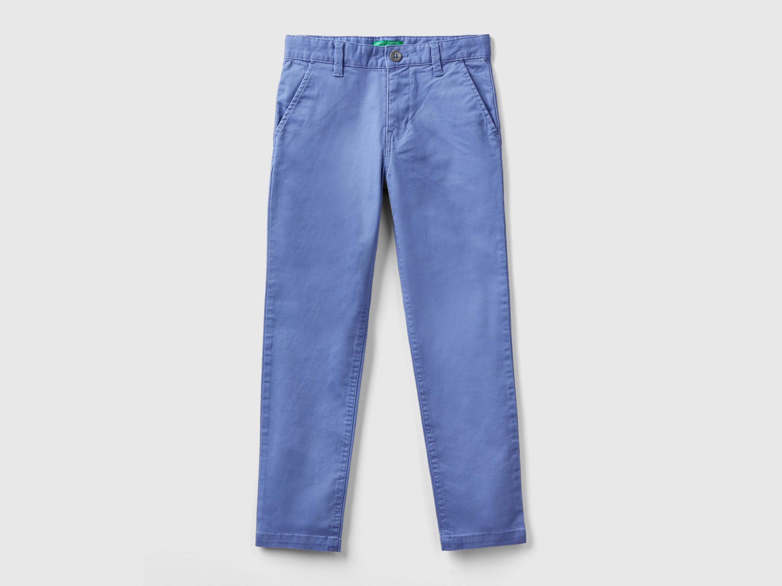 Benetton, Slim Fit Chinos In Stretch Cotton, size S, Light Blue, Kids