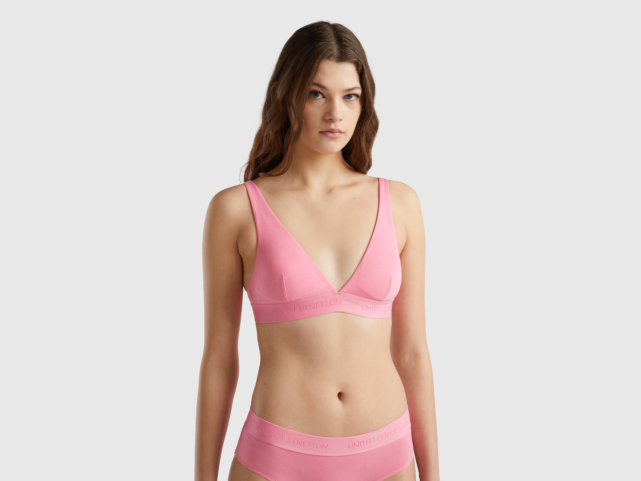 Image of Benetton, Triangle Bra In Organic Cotton, size 1°, Pink, Women