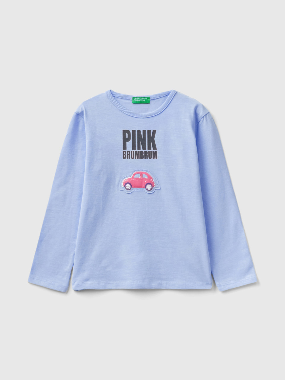 Benetton, T-shirt With Print And Applique, Lilac, Kids