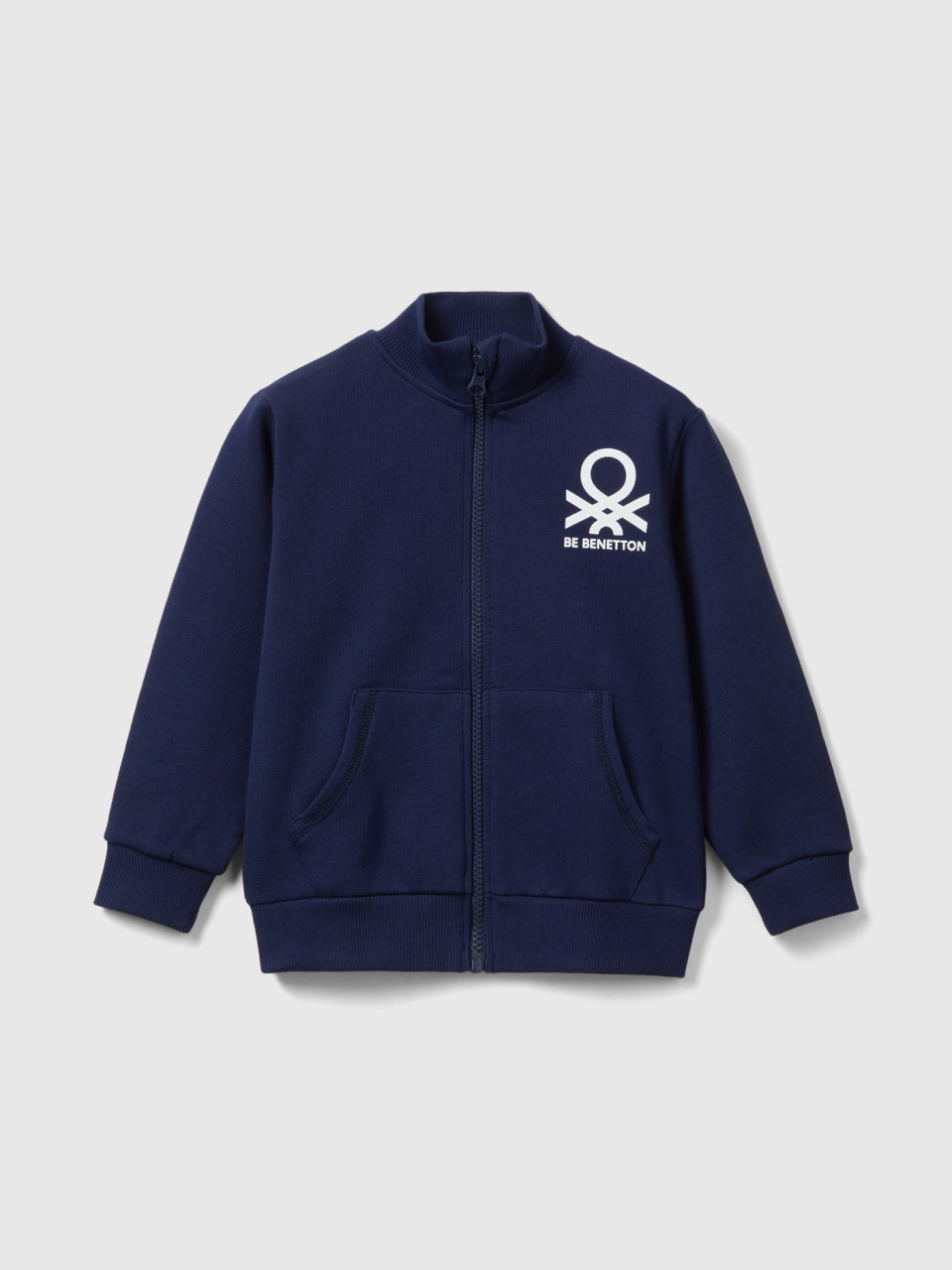 Benetton, Sweatshirt In Organic Cotton With Zip, Dark Blue, Kids