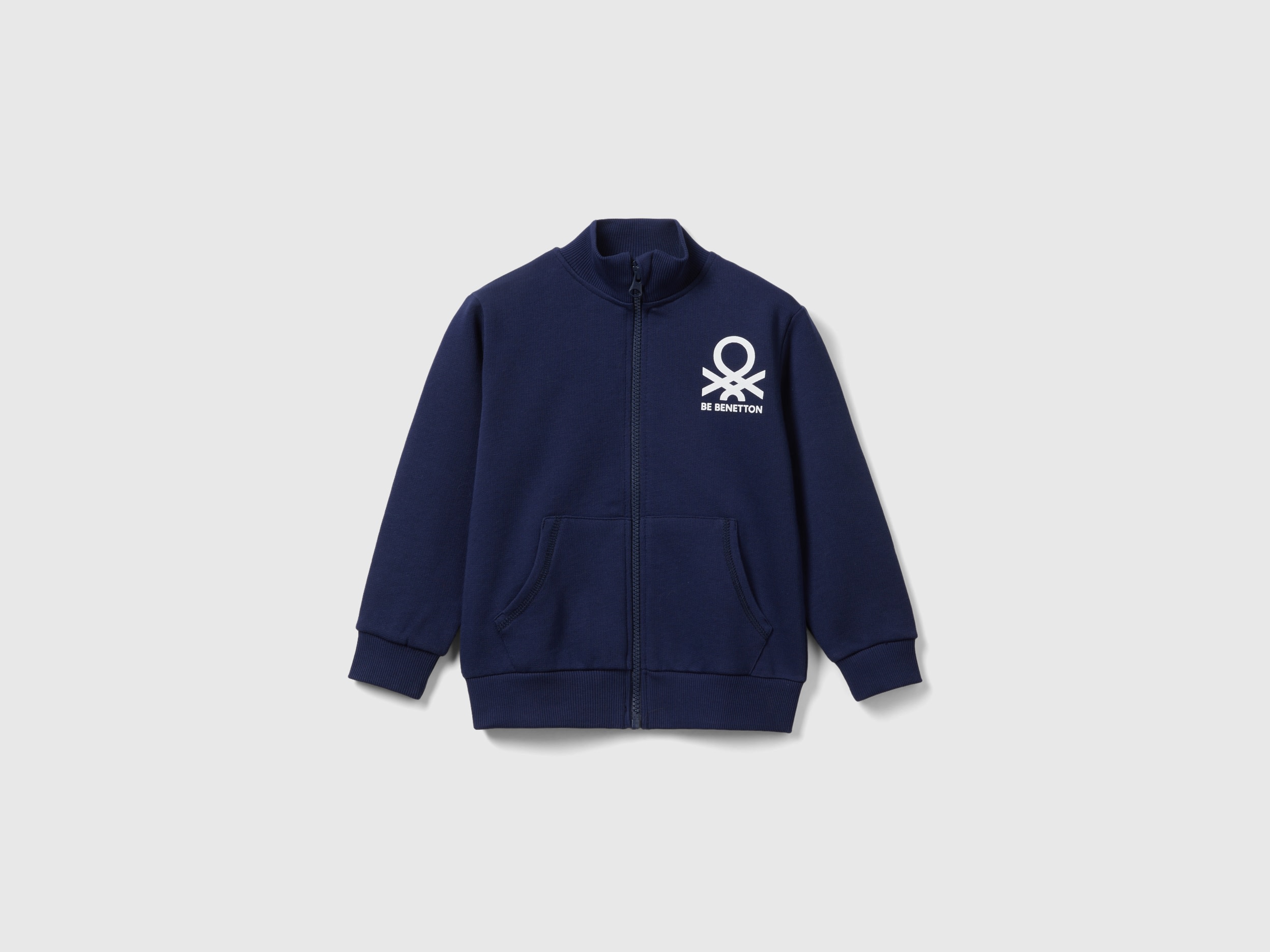 Image of Benetton, Sweatshirt In Organic Cotton With Zip, size 110, Dark Blue, Kids