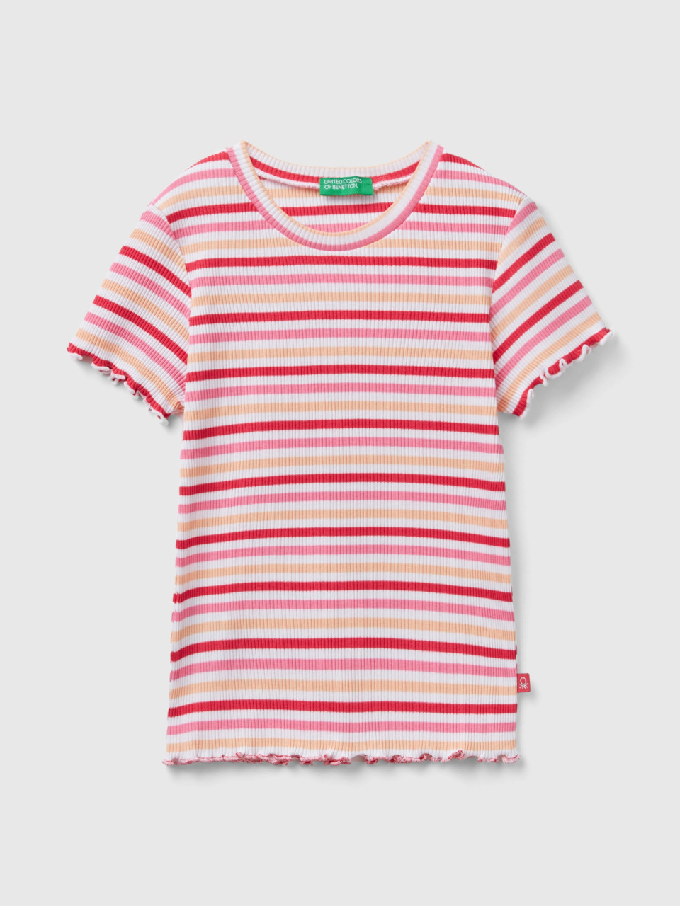 Benetton, T-shirt Rayé En Coton Stretch, Multicolore, Enfants