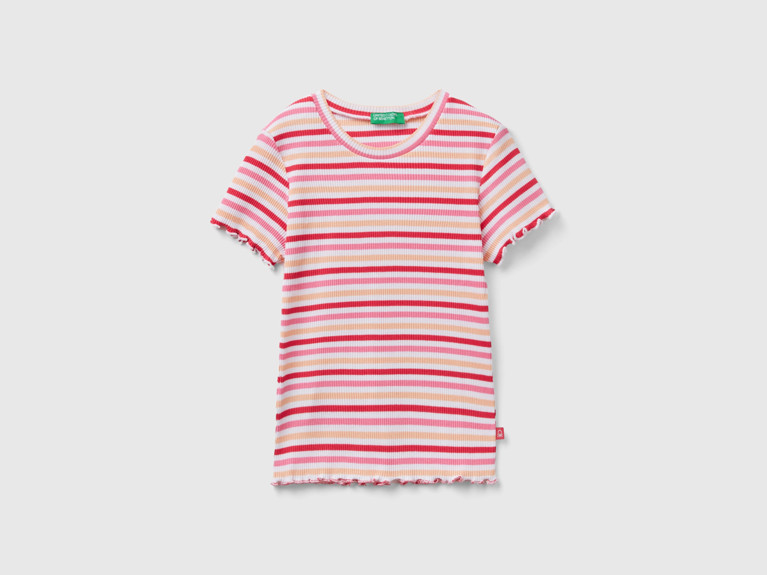 Benetton, Maglietta A Righe In Cotone Stretch, Multicolore, Bambini