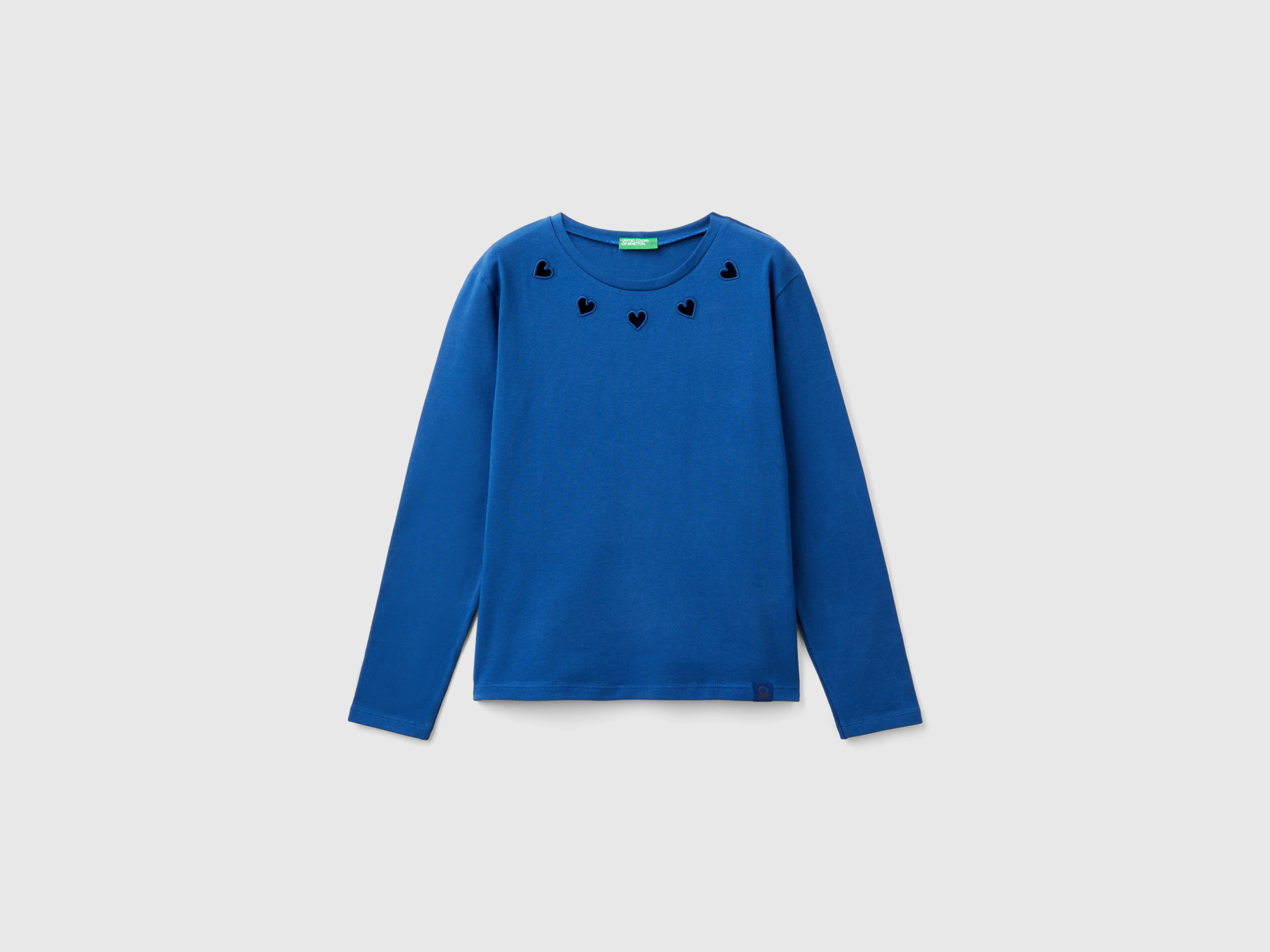 Benetton, T-shirt Con Cuori Cut Out, Blu, Bambini