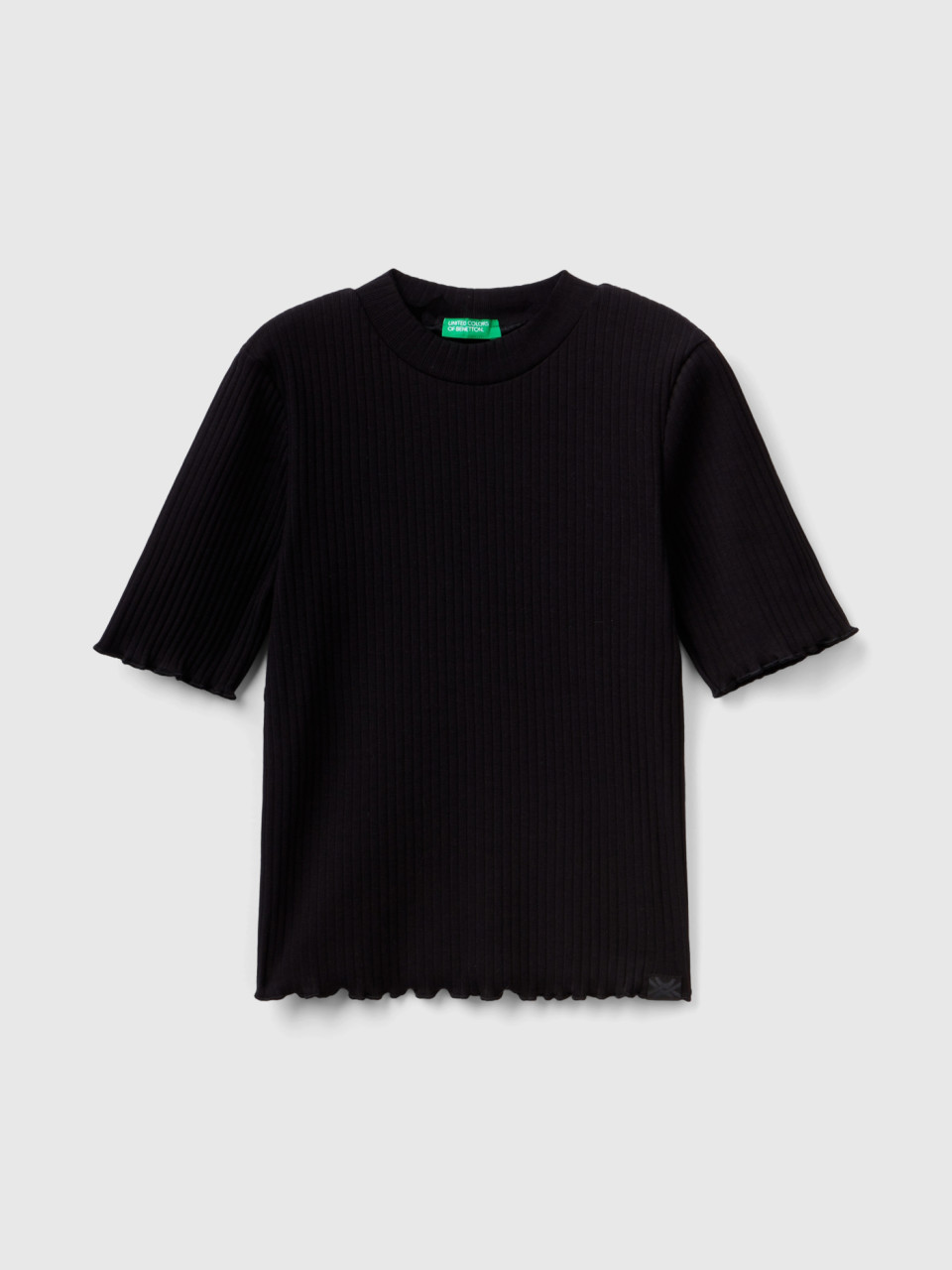 Benetton, Short Sleeve Turtleneck T-shirt, Black, Kids