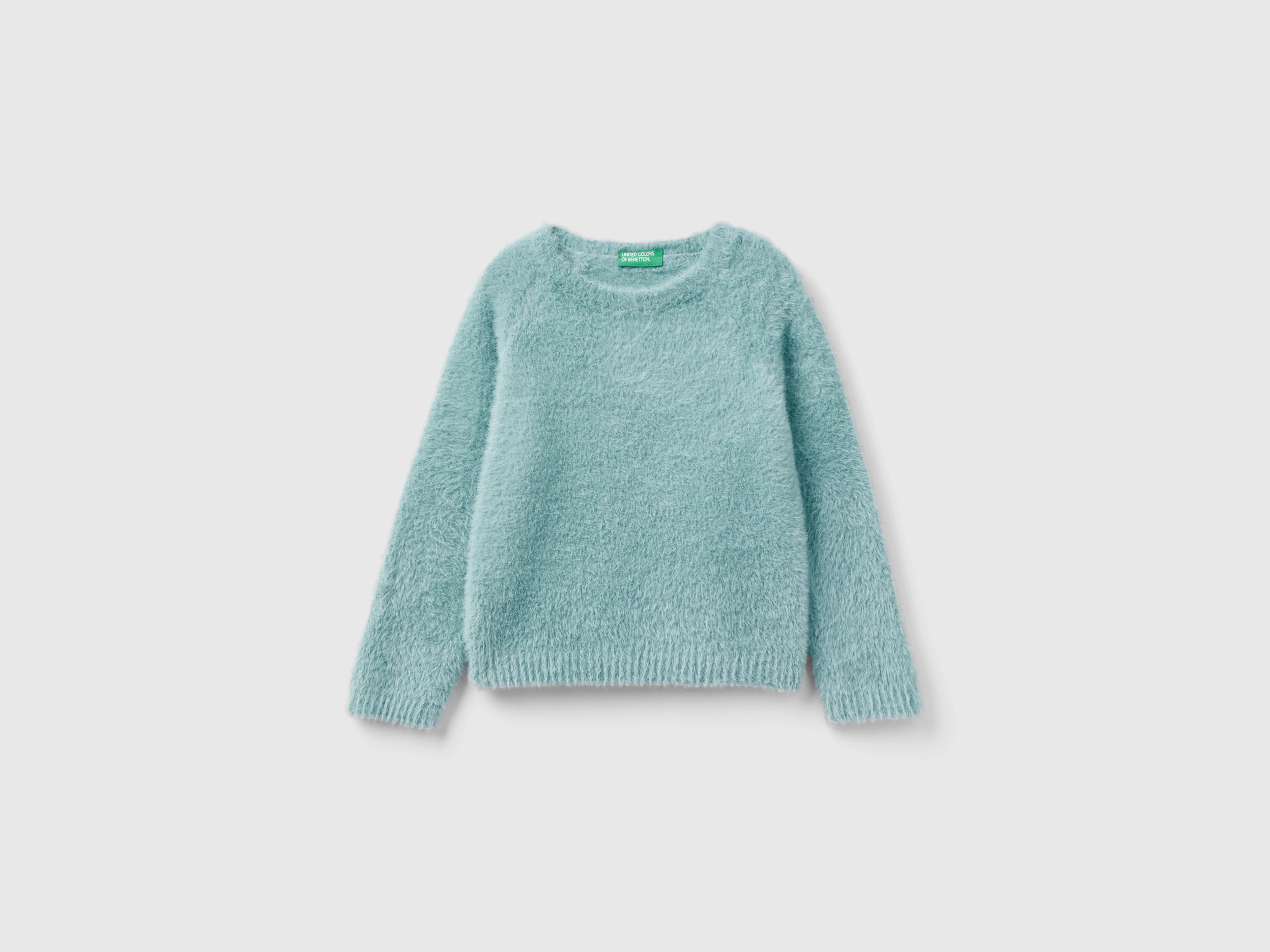 Benetton, Sweater With Faux Fur, size 12-18, Aqua, Kids