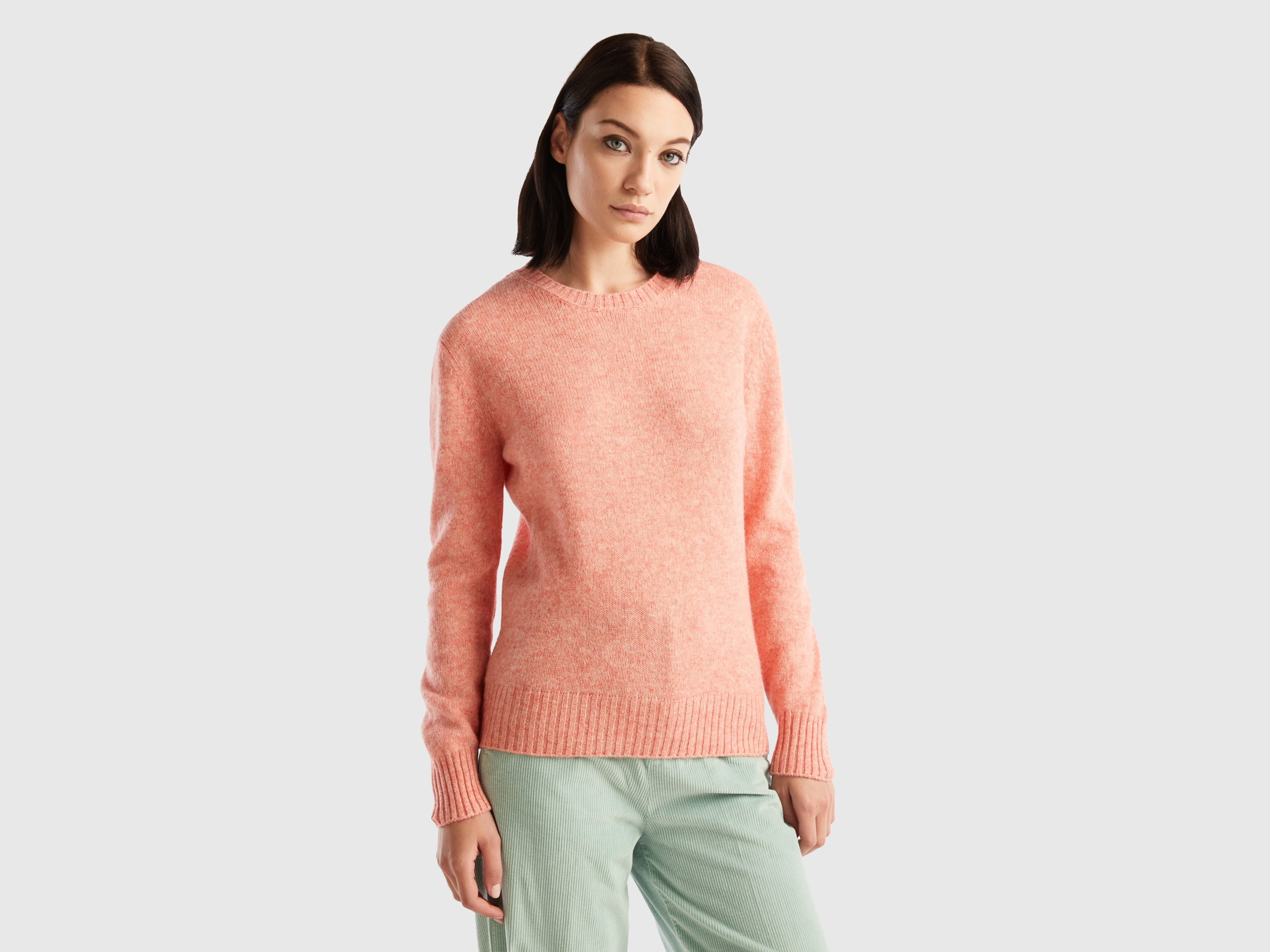 Benetton, Sweater In Pure Shetland Wool, size L, Salmon, Women