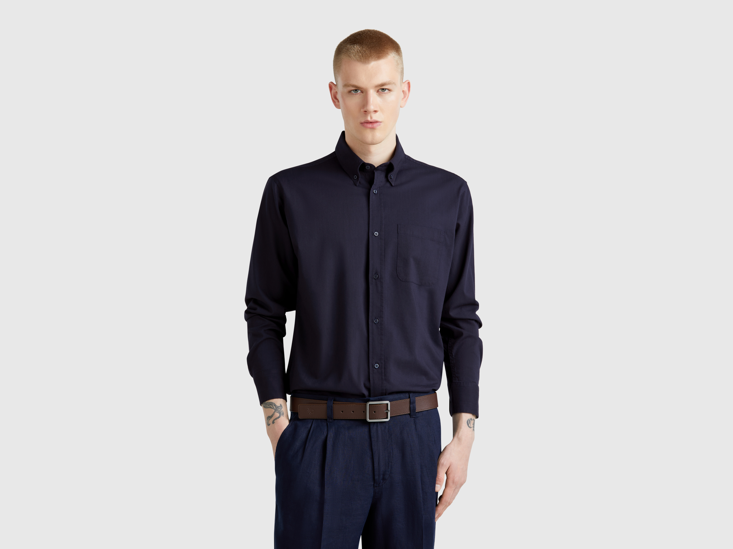 Benetton, Πουκάμισο Regular Fit Button-down, size M, Σκουρο Μπλε, Ανδρικά φωτογραφία