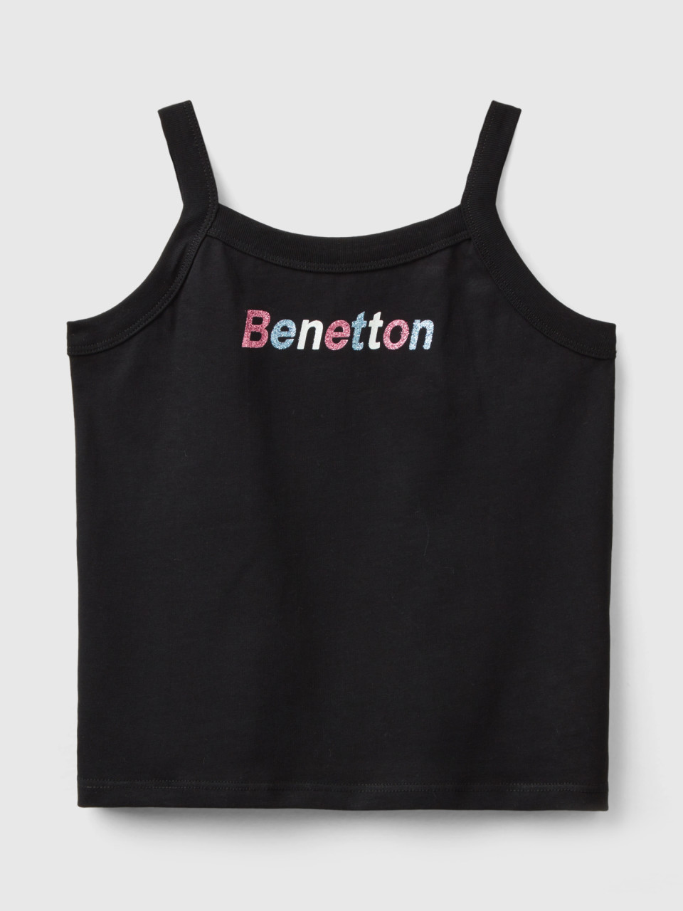 Benetton, Camiseta De Tirantes Con Estampado De Logotipo De Glitter, Negro, Niños