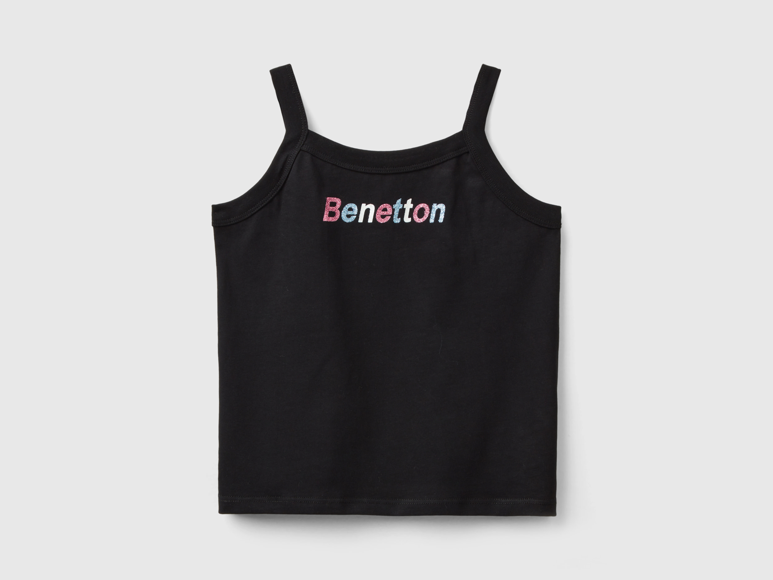 Image of Benetton, Tank Top With Glittery Logo Print, size 2XL, Black, Kids