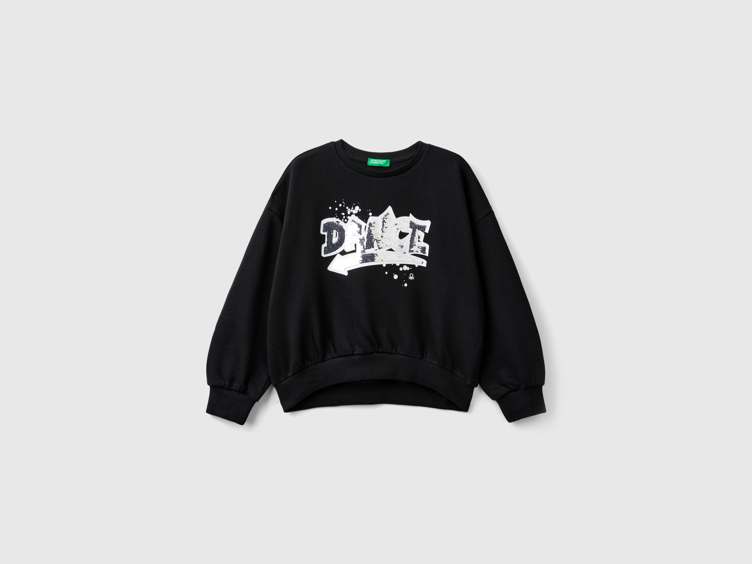 Benetton, Felpa Con Paillettes, Nero, Bambini