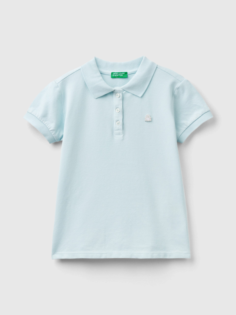 Benetton, Short Sleeve Polo In Organic Cotton, Aqua, Kids